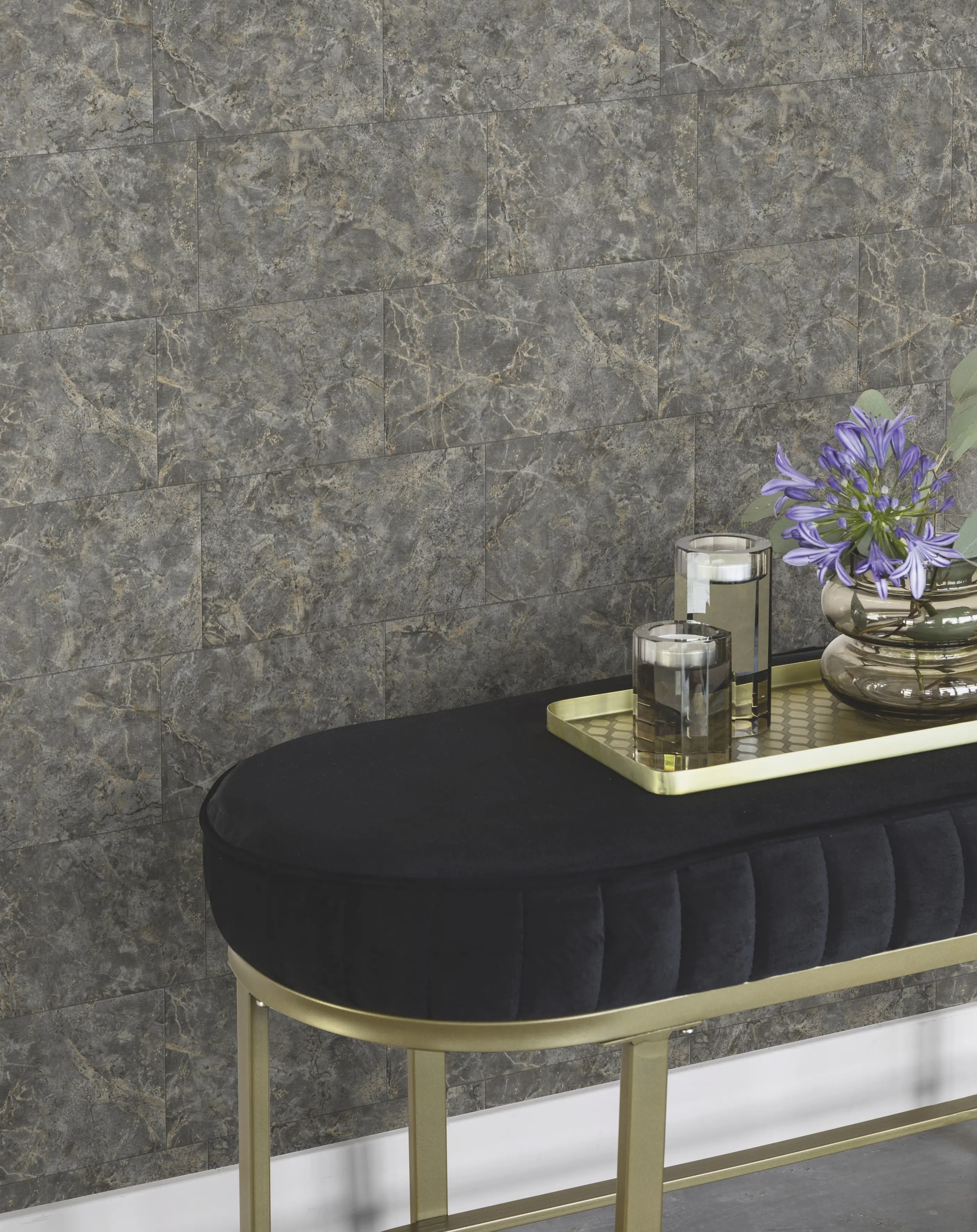 Tesa x Rasch selbstklebende Tapete Luxora Marmor Beton dunkelgrau gold 6 x 0,53 m