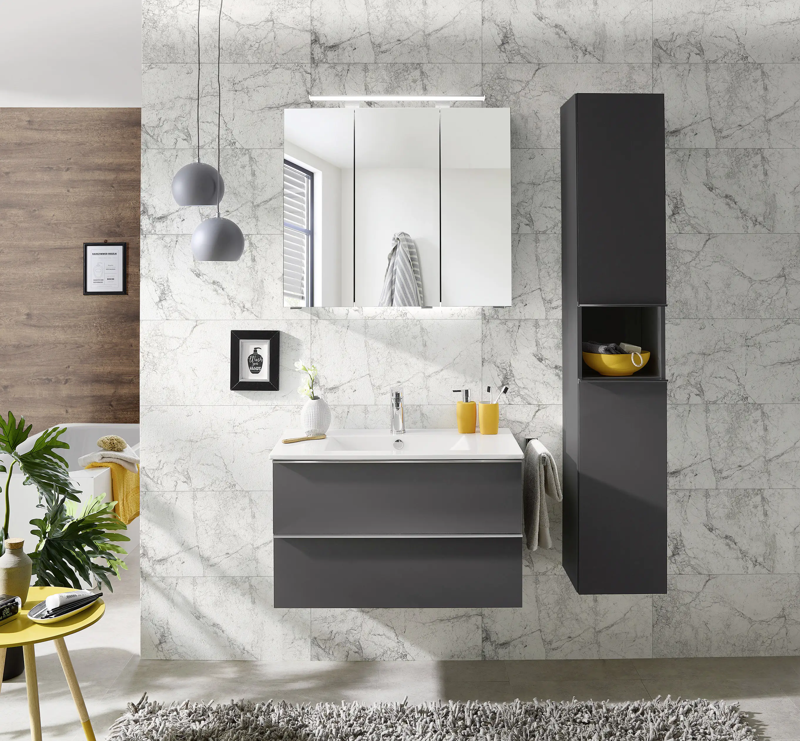 4017026181299_2689898 Primaster Spiegelschrank Düsseldorf mit Beleuchtung grau 80 x 70 cm