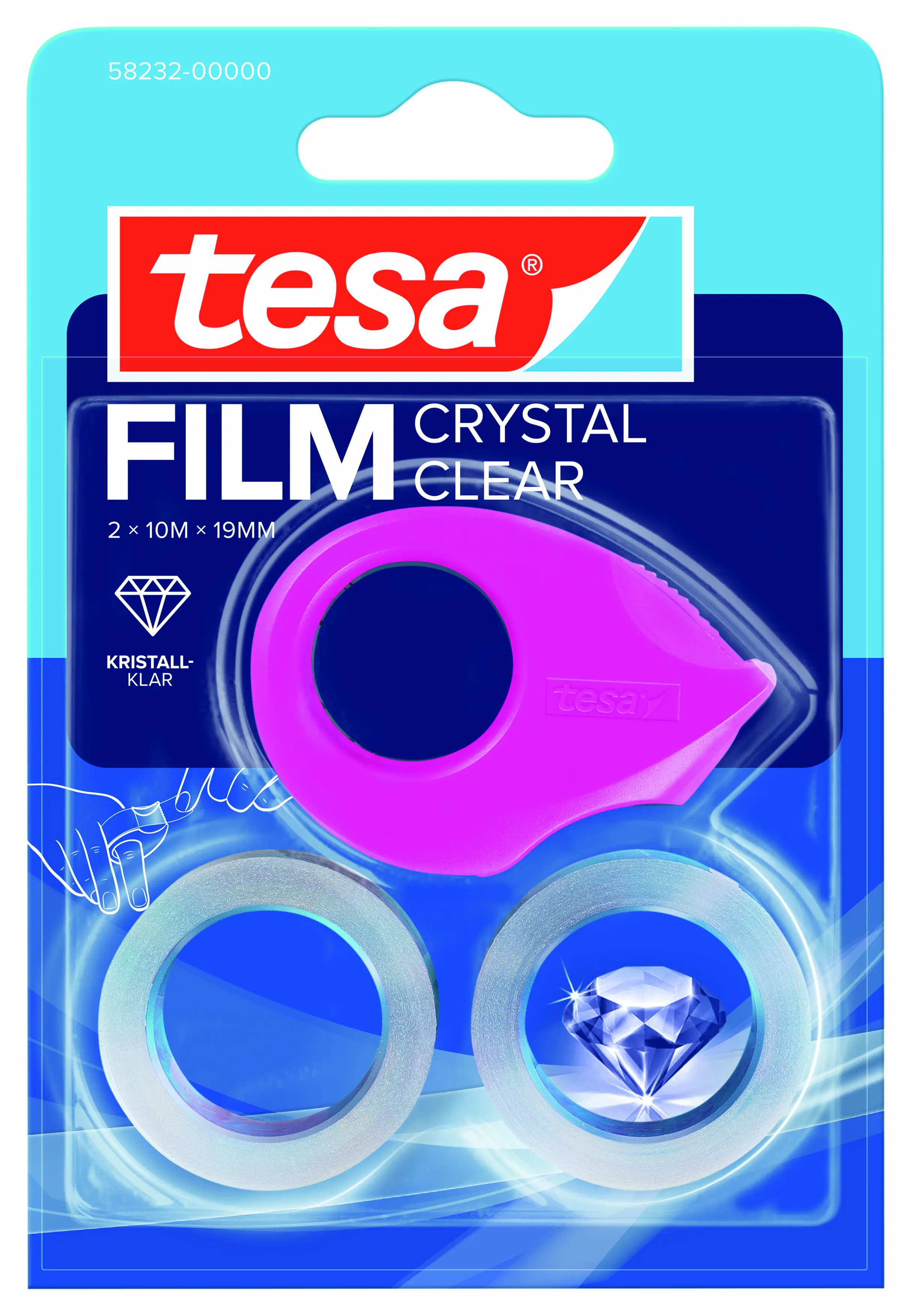 tesa Mini Abroller mit 2 Rollen Klebefilm 2 x 10 m x 19 mm