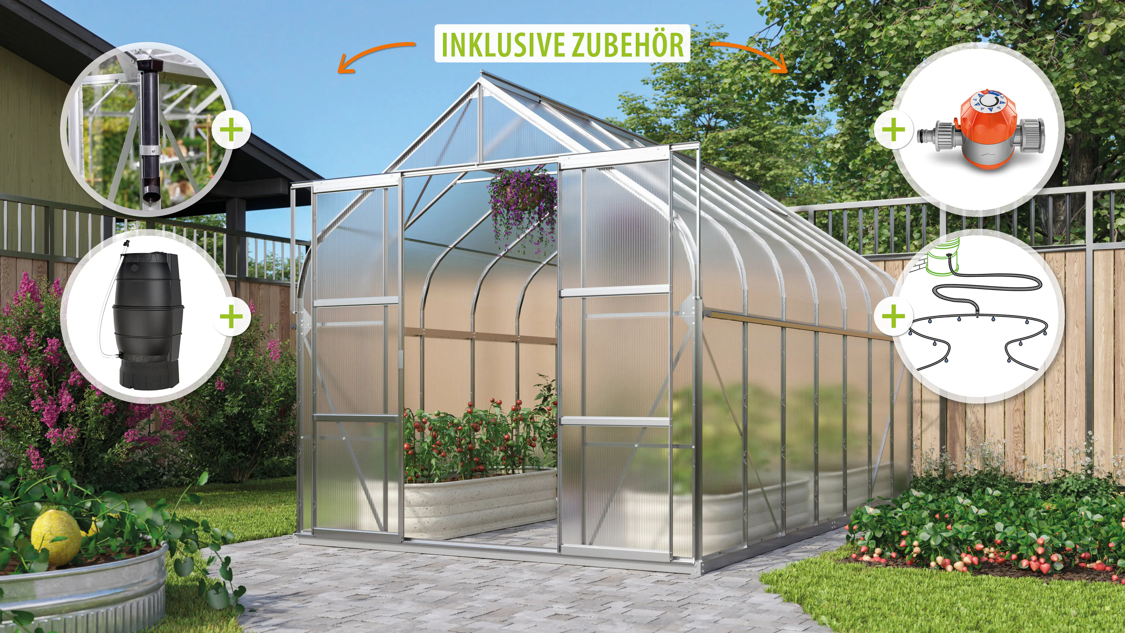 Vitavia Gewächshaus-Set-Set Dione 11500 HKP 4 mm alu 254 x 441 cm