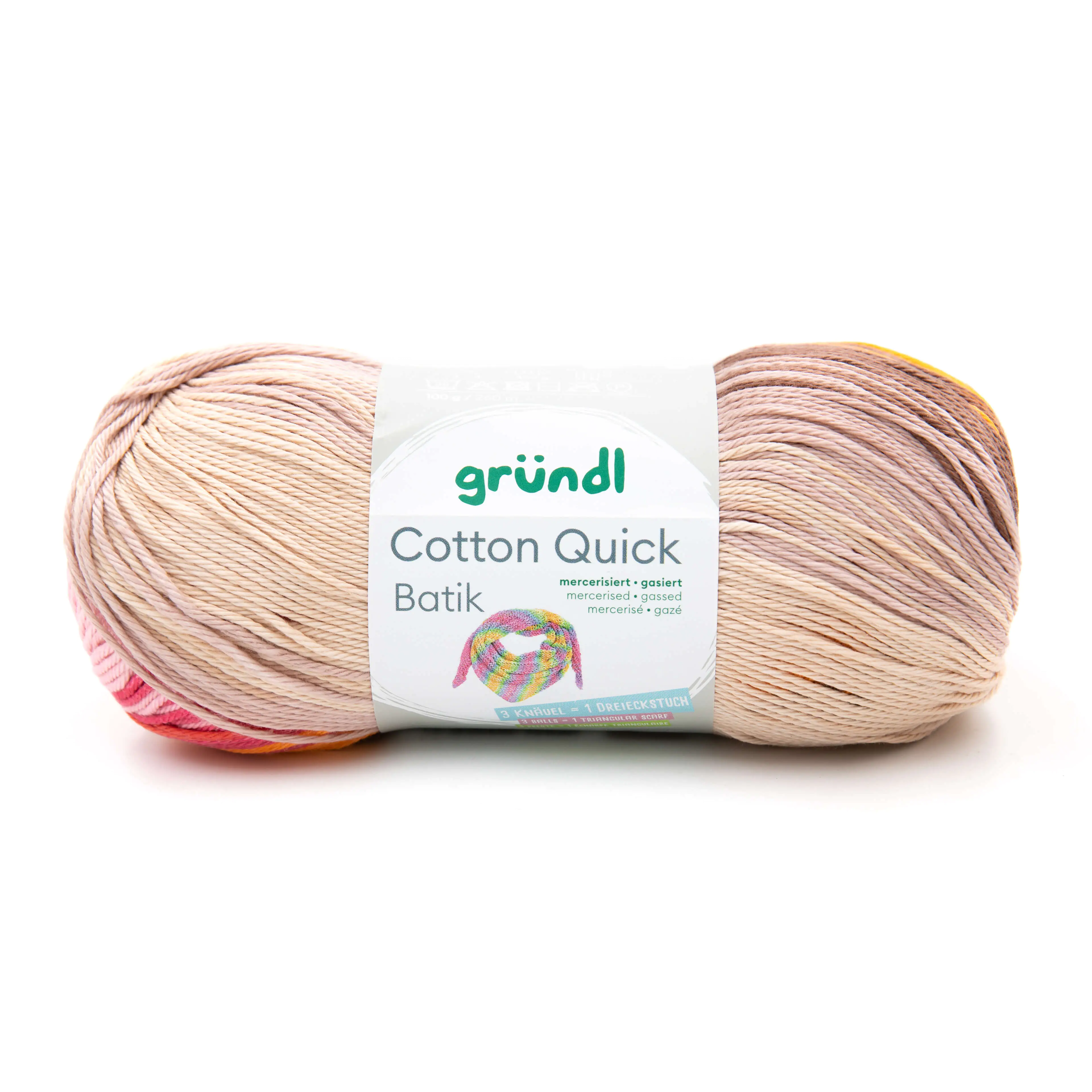 Gründl Wolle Cotton Quick Batik 100 g beigebraun-rosa-orange