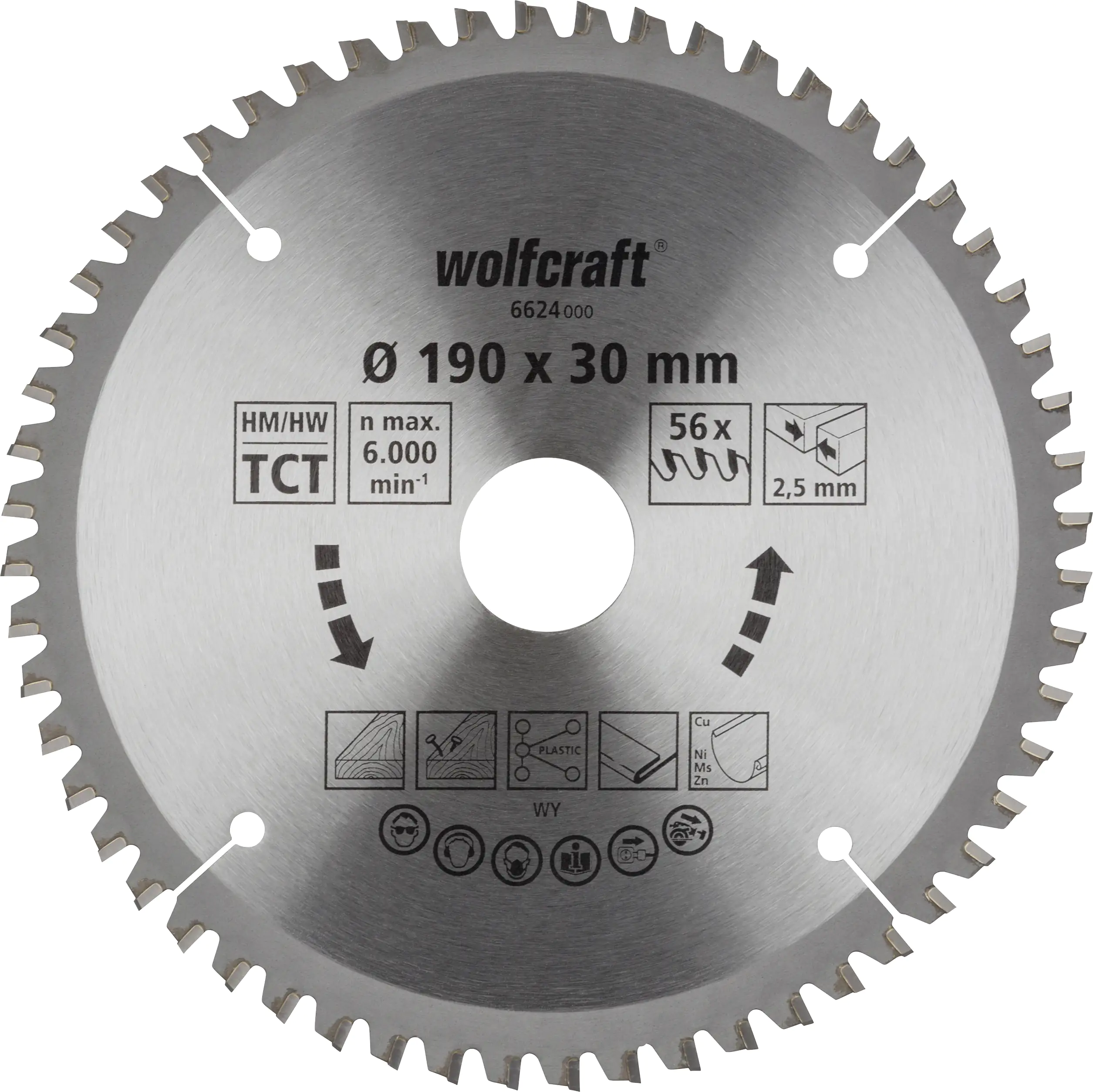 Wolfcraft Kreissägeblatt 190 x 30 mm 56 Zähne Crhrom Vanadium Wolfcraft Kreissägeblatt 190 x 30 mm 56 Zähne Crhrom Vanadium