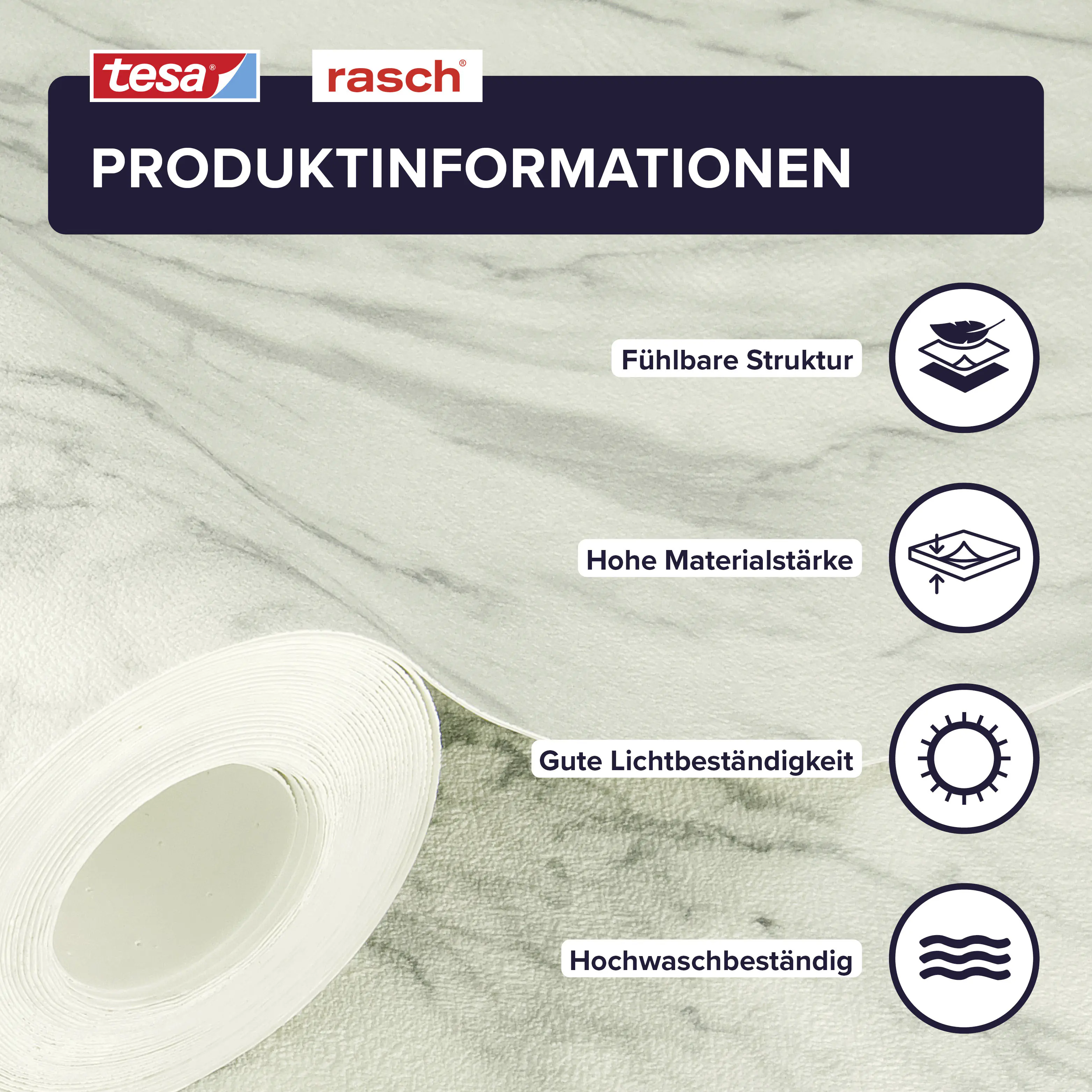 Tesa x Rasch selbstklebende Tapete Carrara Marmor steingrau beige 6 x 0,53 m 