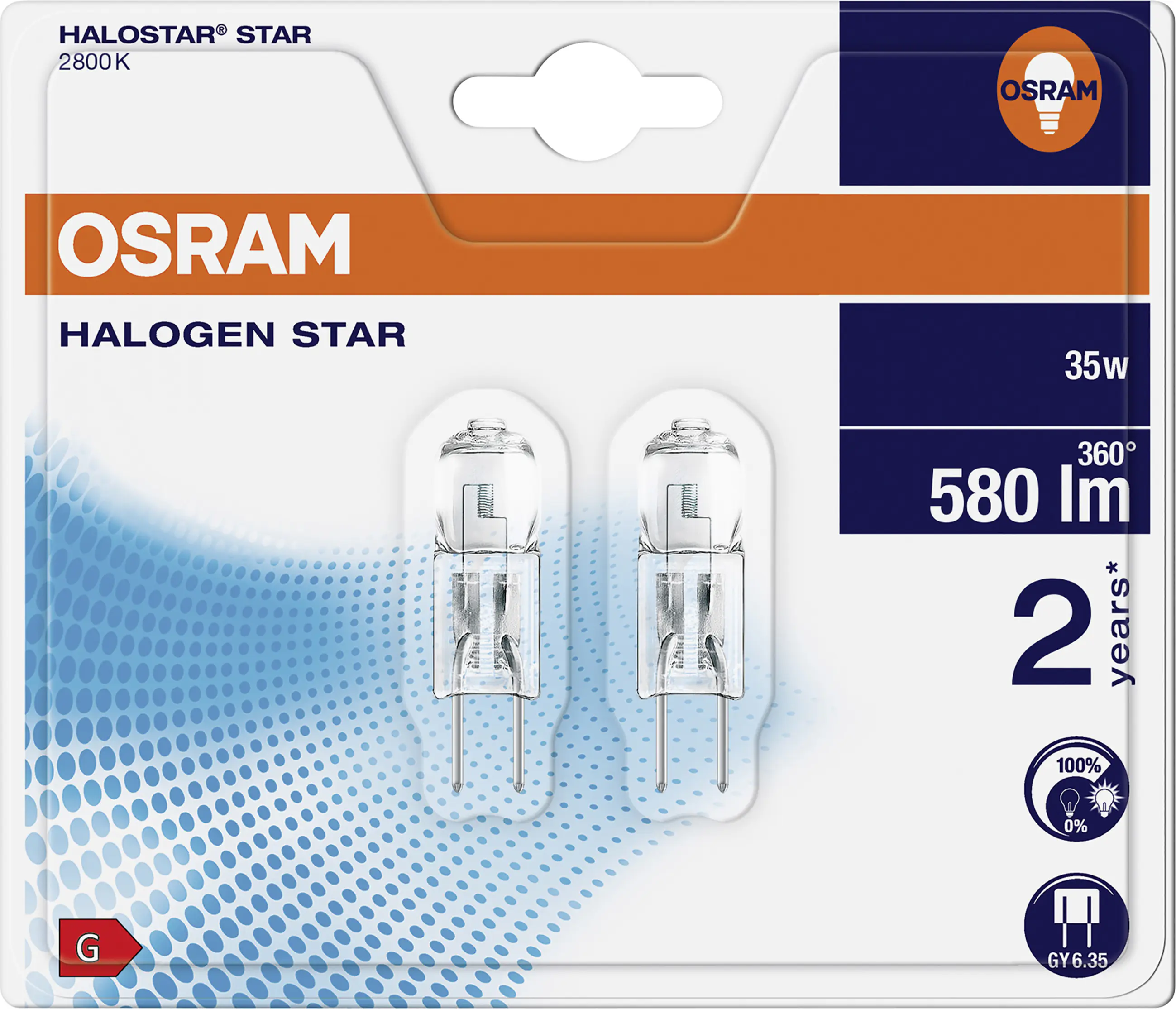 Osram Halogen Stiftsockellampe Halostar GY6.35 35W 2er-Pack warmweiß