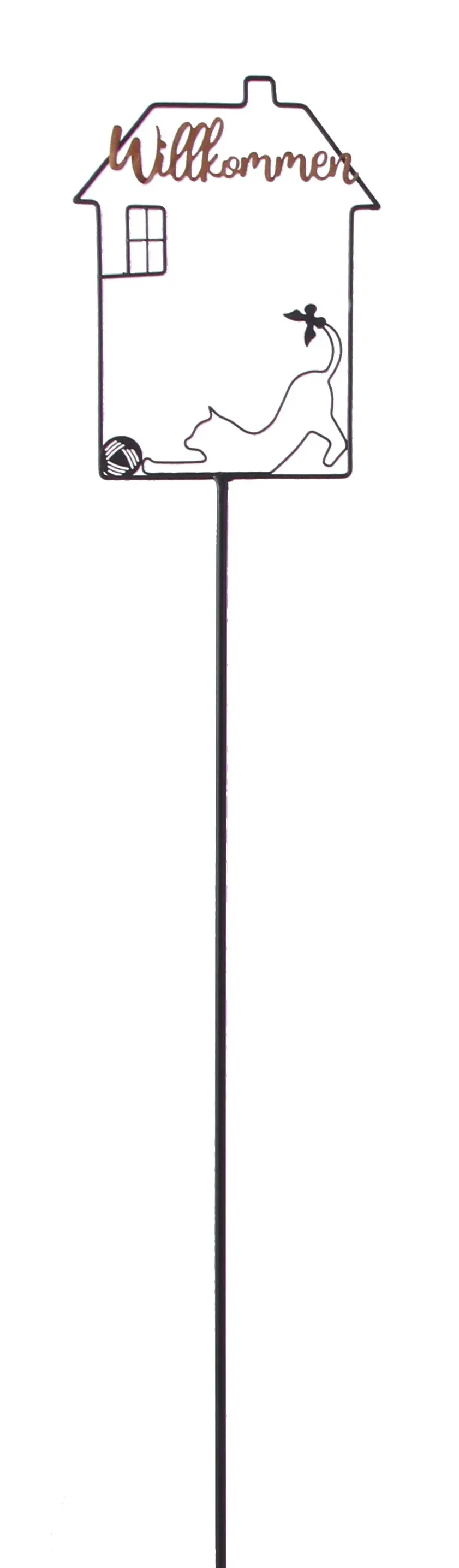TrendLine Gartenstecker Haus Willkommen Katze Metall 115 x 18 cm schwarz