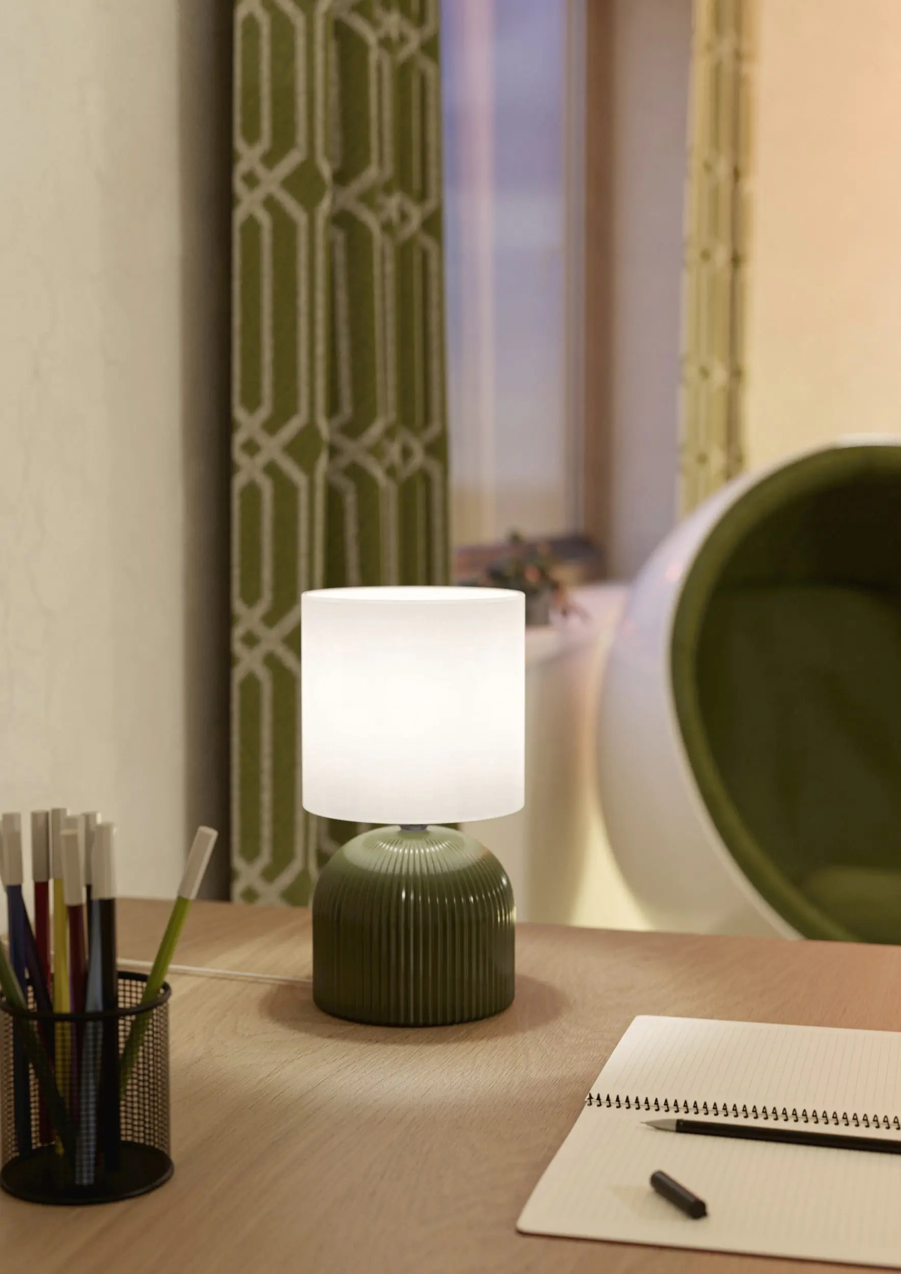 Eglo Tischleuchte Rocosso E14 Ø14 cm grün/leinen