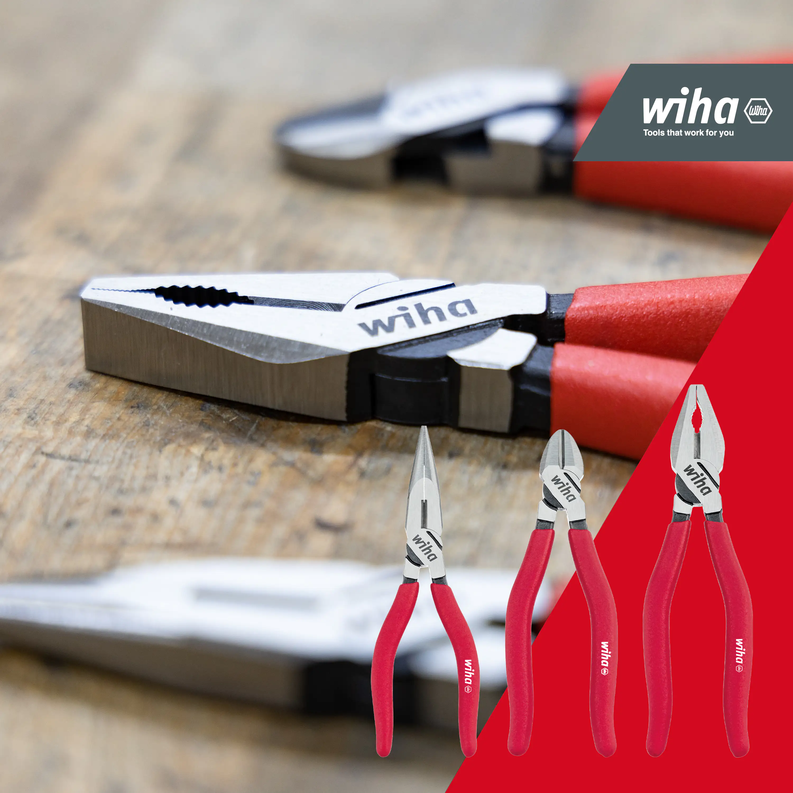 Wiha Zangen Set Classic 3-teilig Kombizange Flachrundzange Seitenschneider