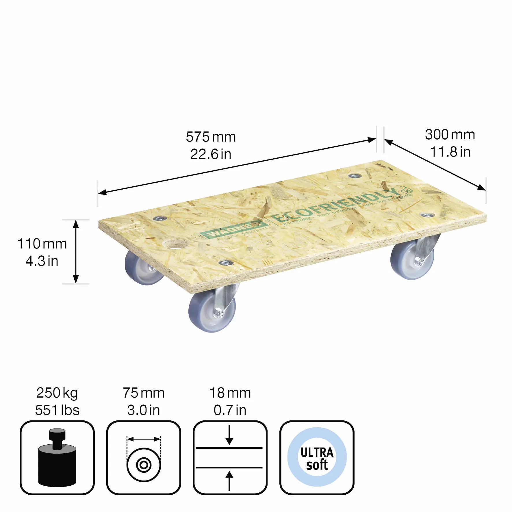 Wagner Möbelroller Eco 58 x 30 cm Traglast 250 kg 