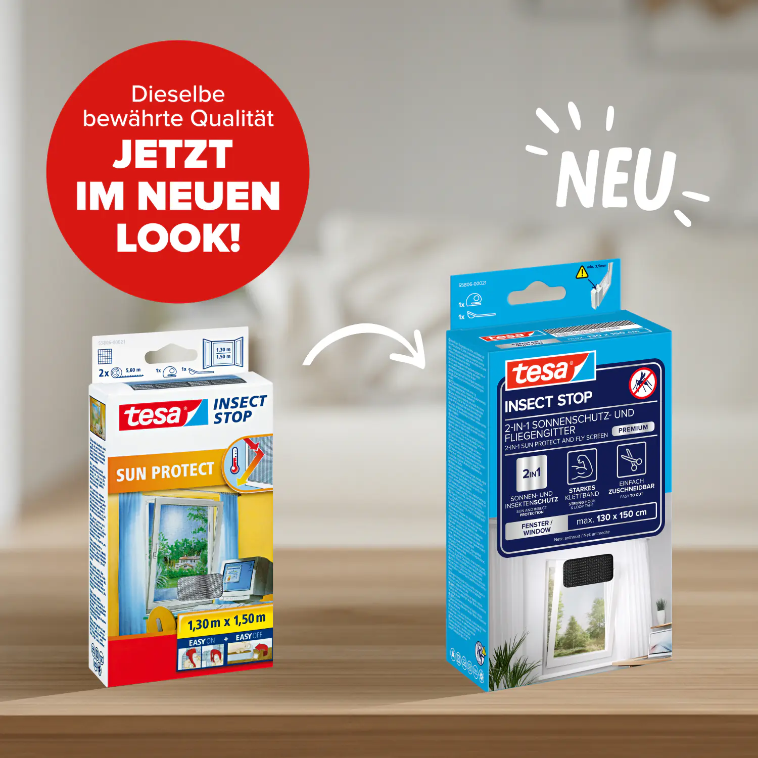 tesa Insektenschutz-Fenster SUN PROTECT 130 x 150 cm anthrazit