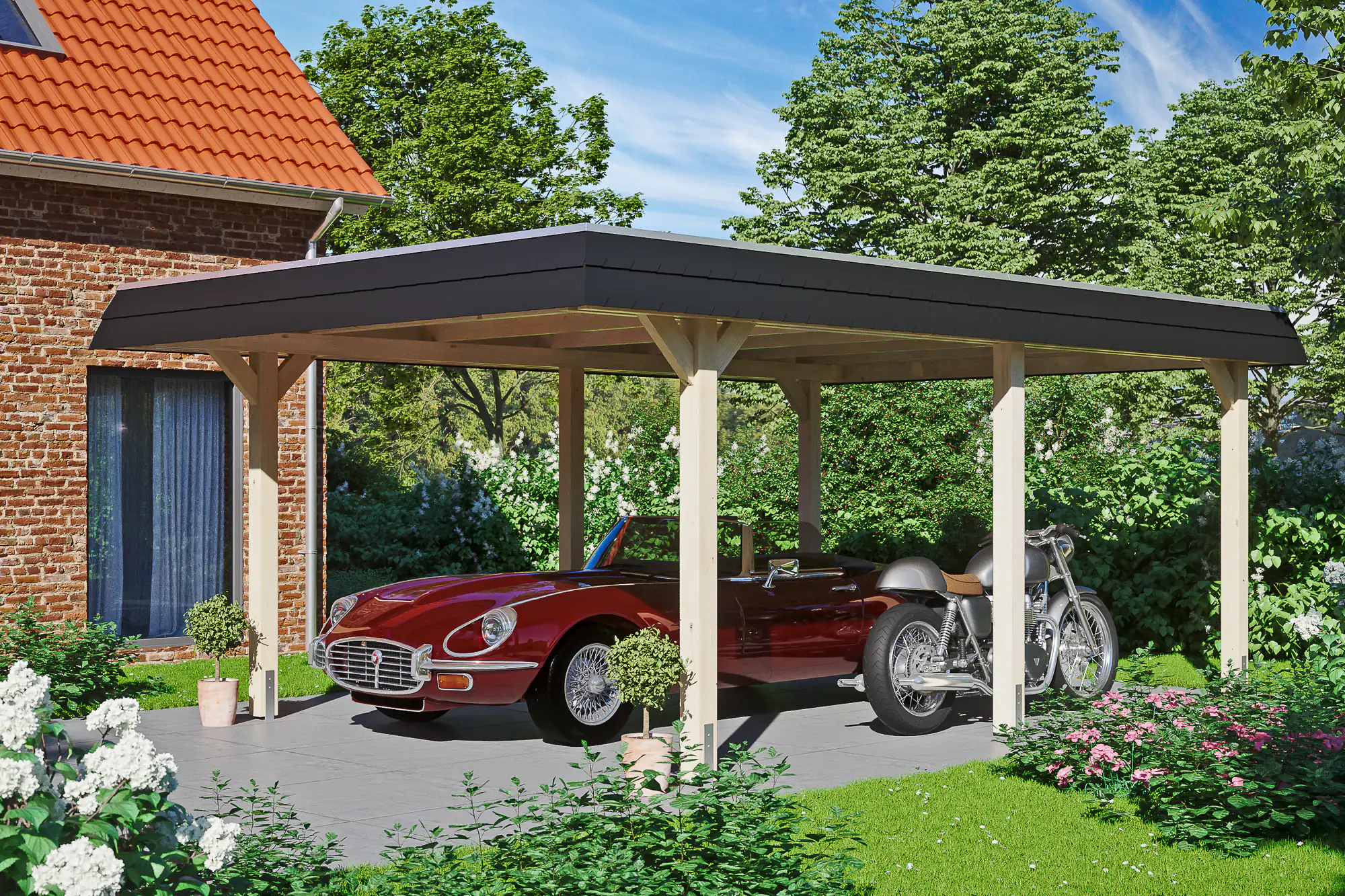 SKAN HOLZ Carport Wendland 409 x 628 cm mit EPDM-Dach, schwarze Blende