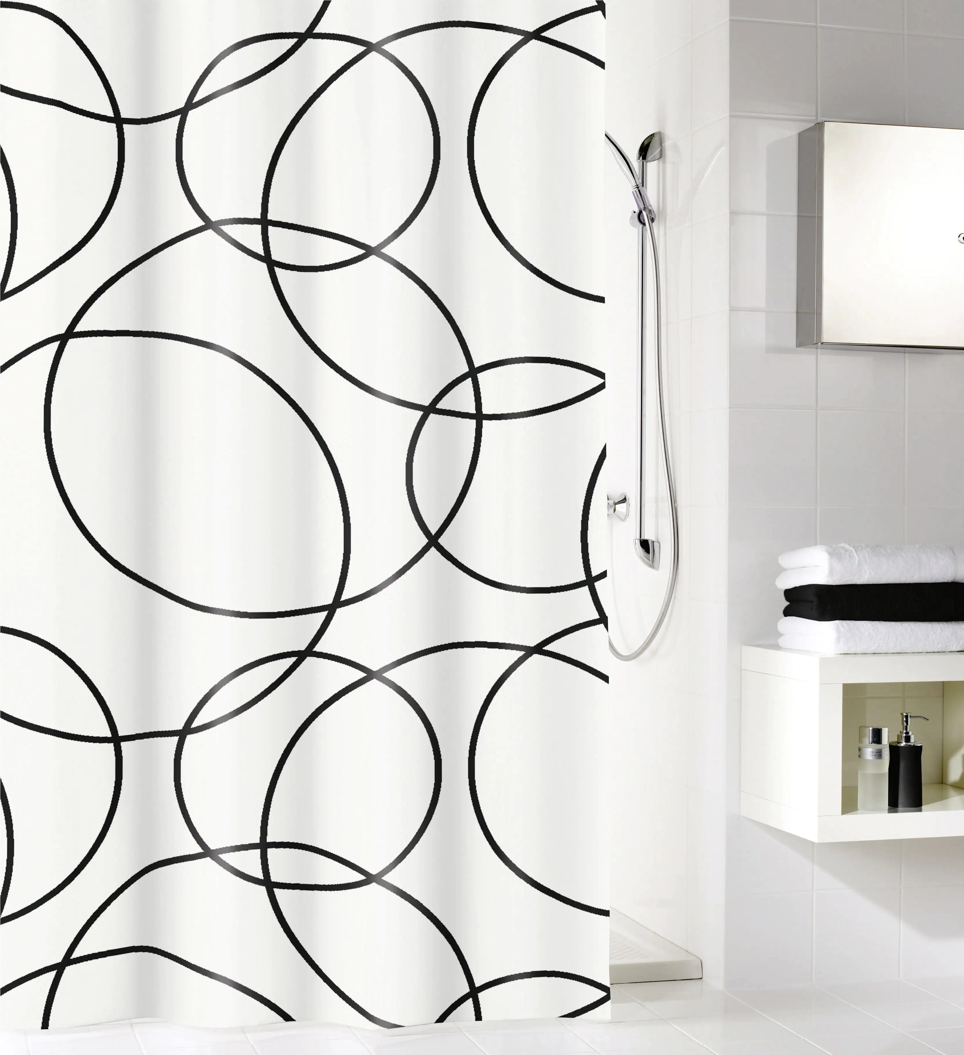 Kleine Wolke Duschvorhang Rings schwarz-weiß, 180 x 200 cm