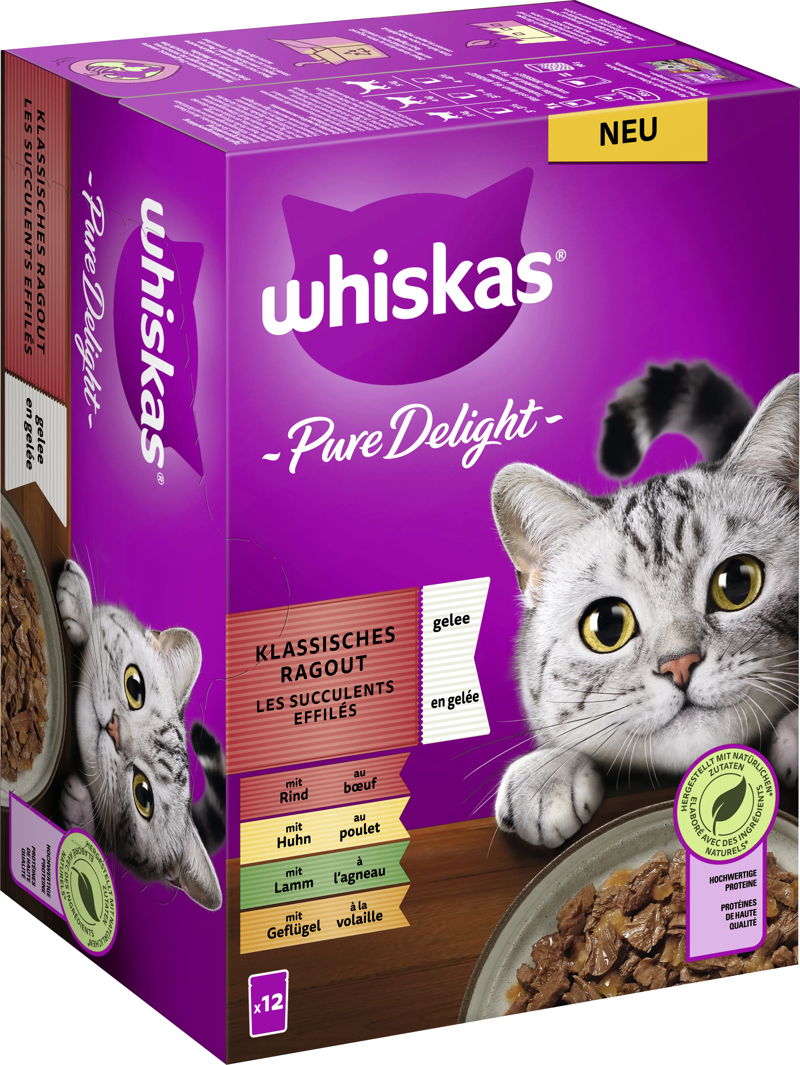 Whiskas Multipack Pure Delight Klassisches Ragout Katzenfutter 12 x 85 g