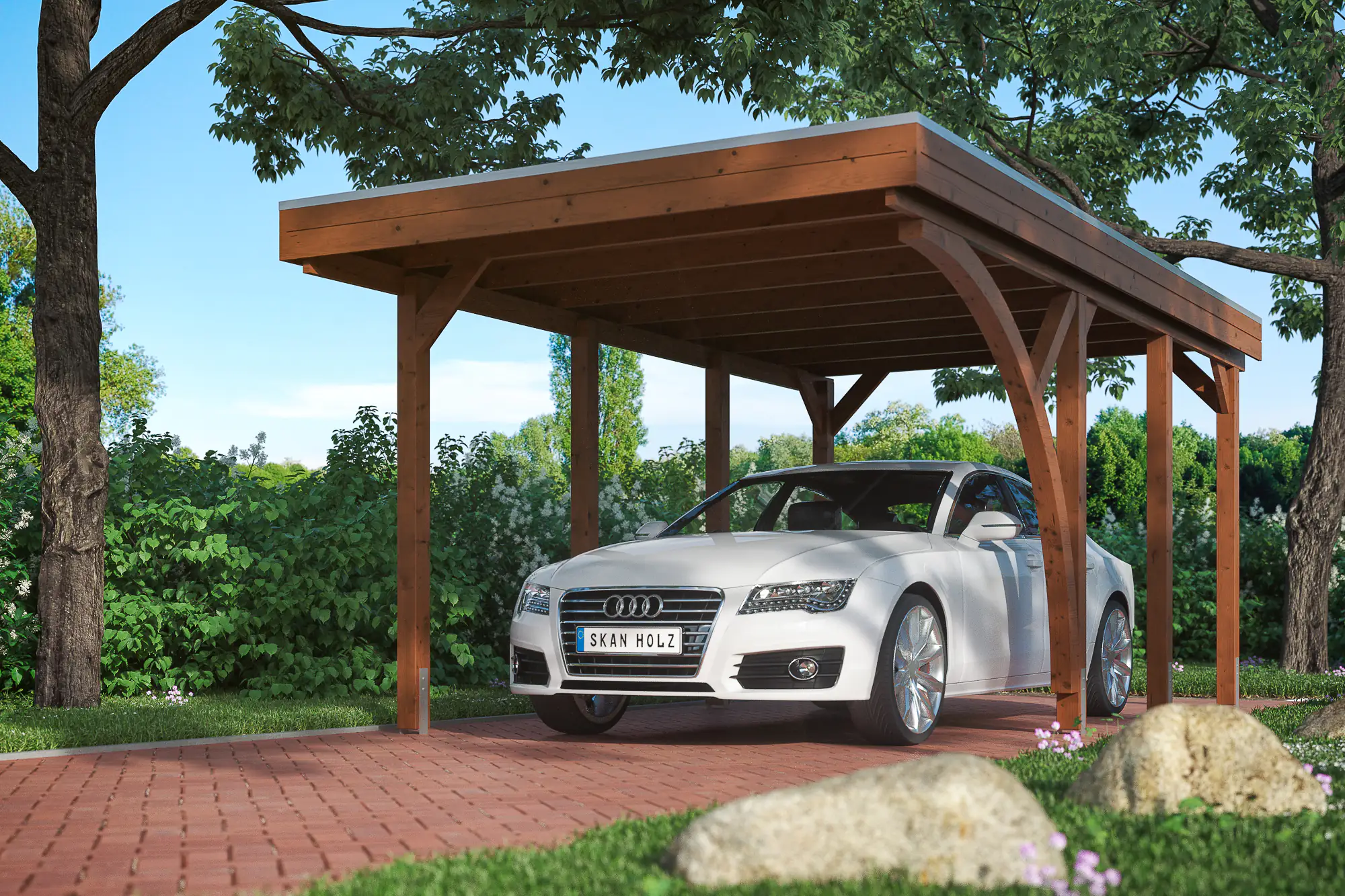 SKAN HOLZ Friesland Carport Set 5 314 x 555 cm, lasiert in Nussbaum