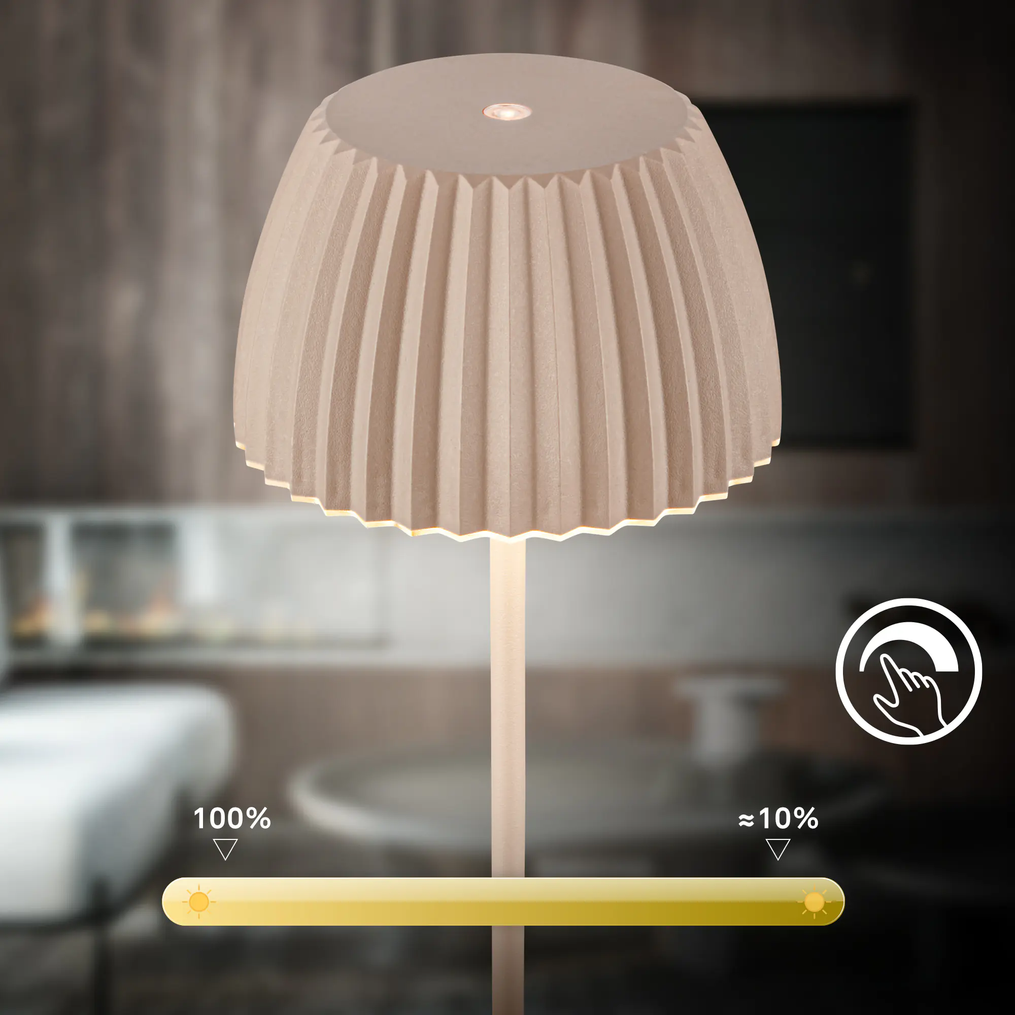 Briloner LED-Tischleuchte Riffle mit Akku beige dimmbar