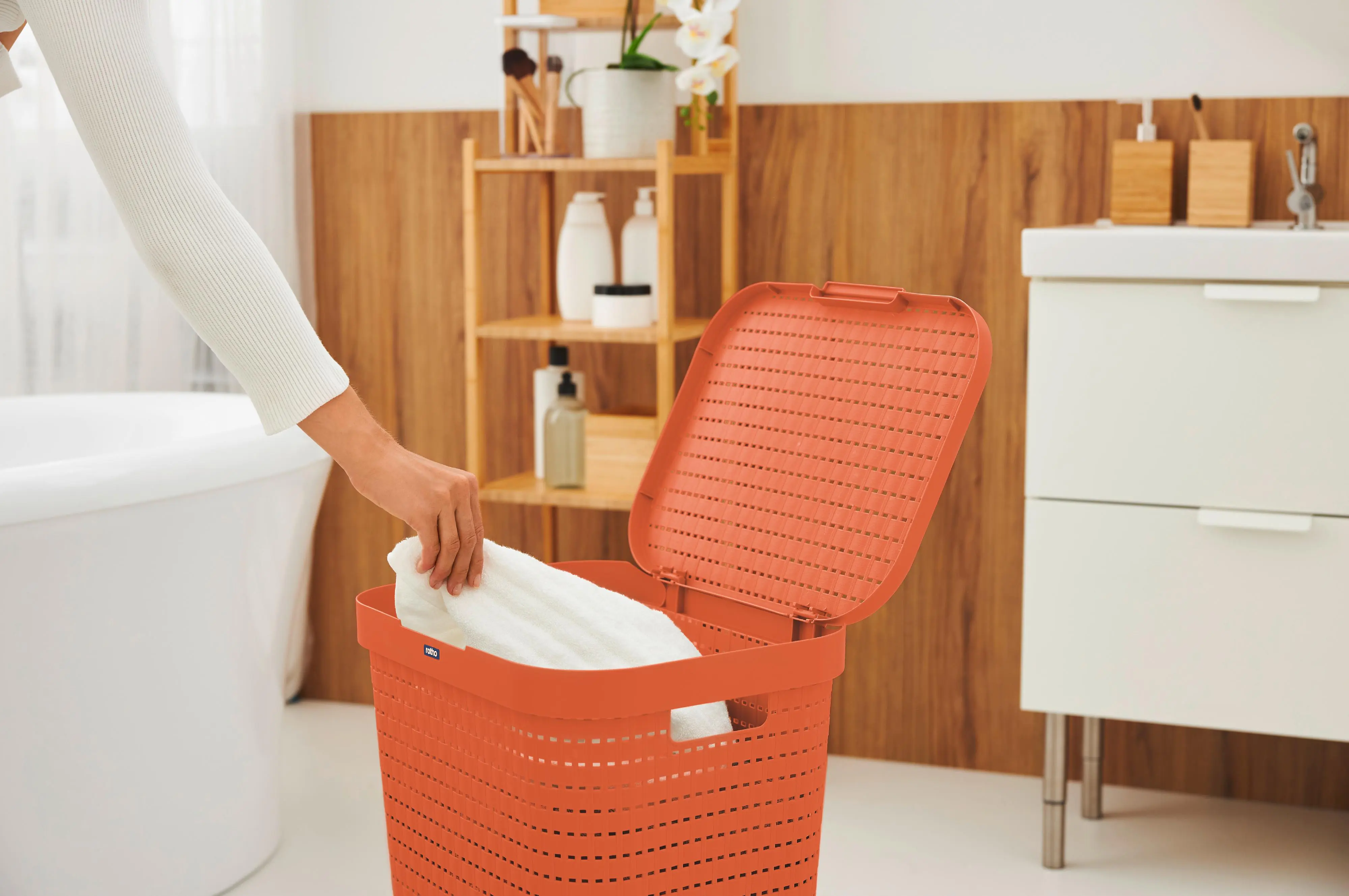 Rotho Wäschesammler Country 55 L coral clay