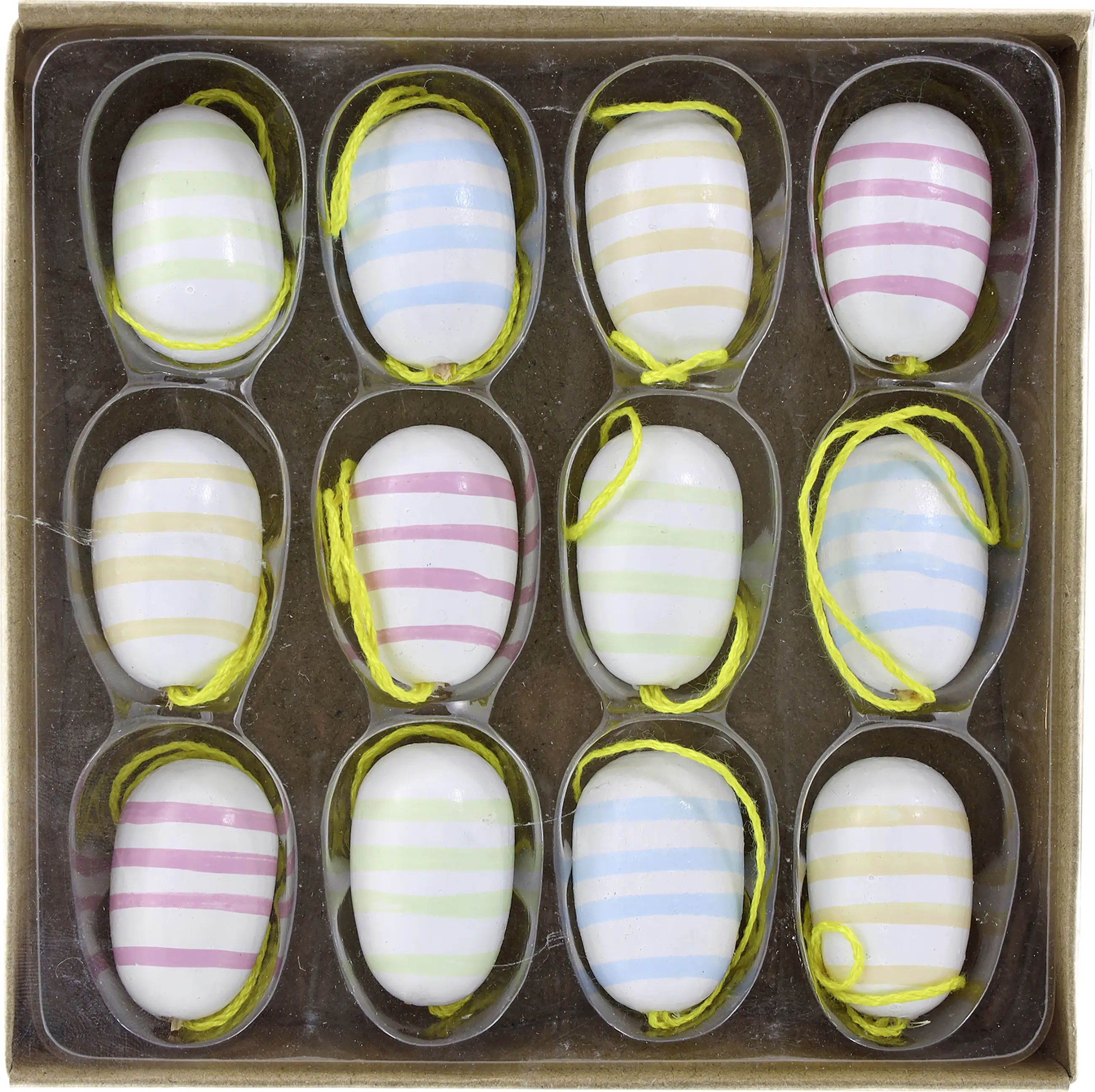 Ostereier zum Hängen Holz 3 x 2 cm 12 Teile weiß gestreift