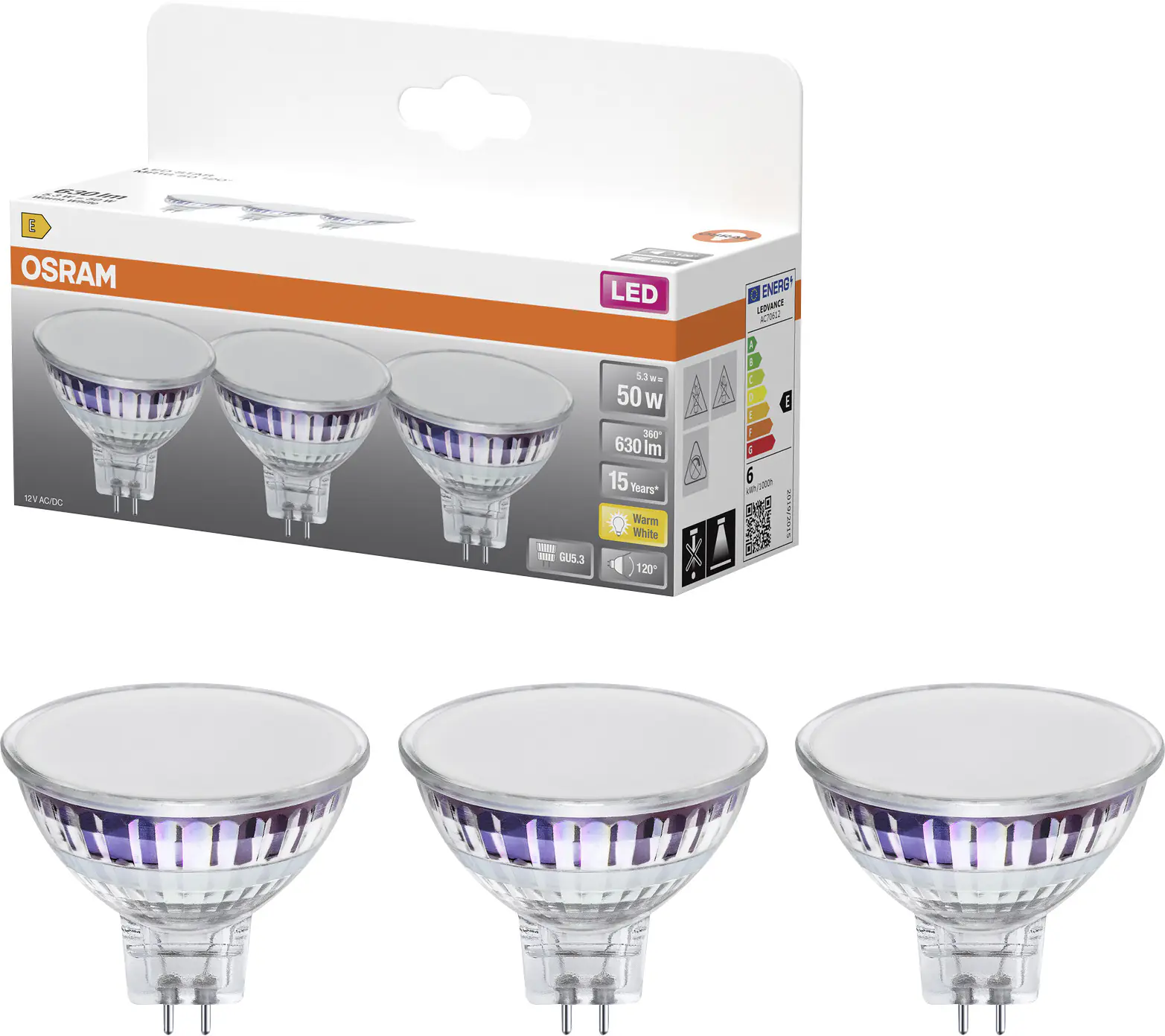 Osram LED Leuchtmittel GU5,3 3er Pack Star MR16120° 5,3W warmweiß
