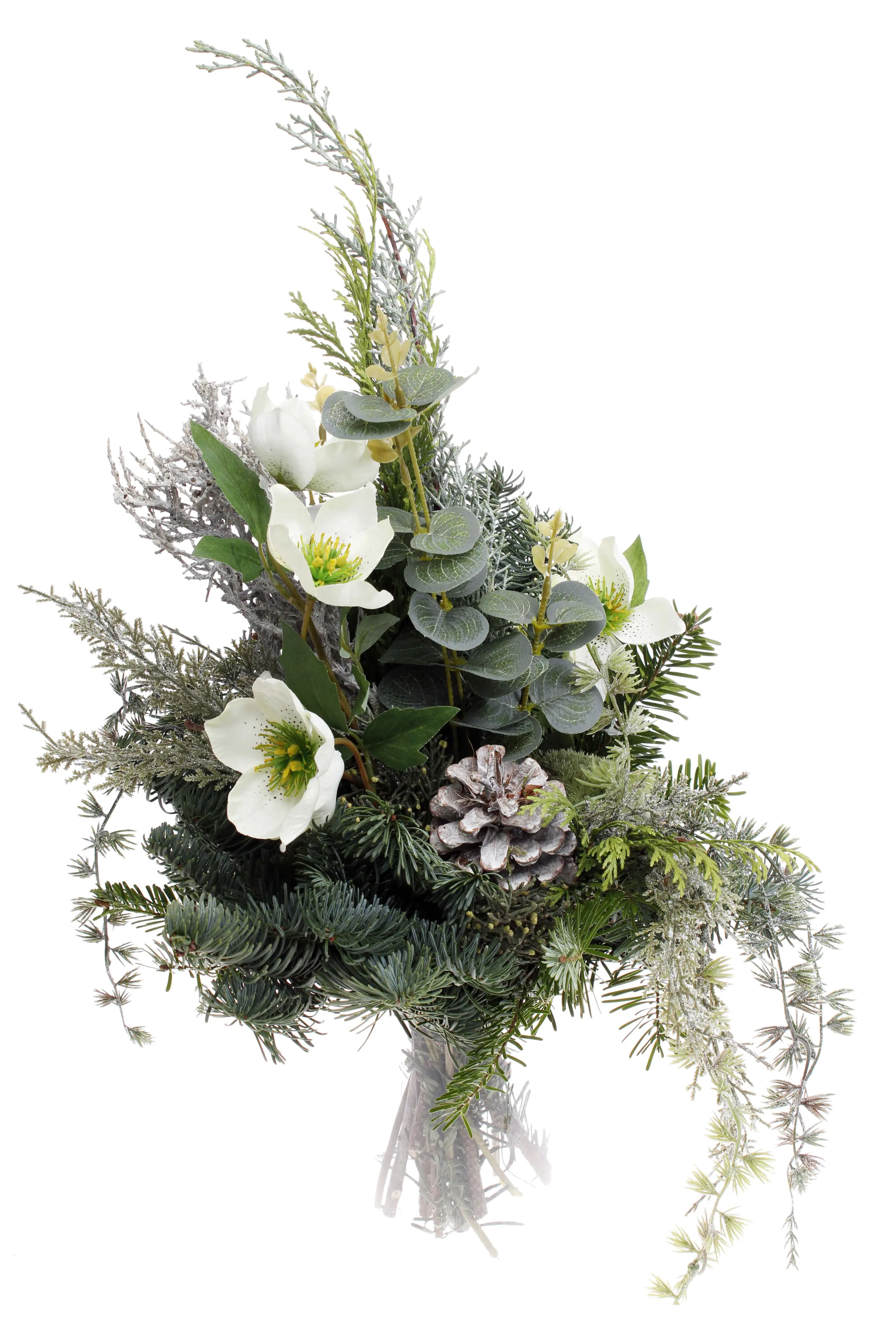 Nobilis Grabvasenstrauß mit Christrosen und Eucalyptus 