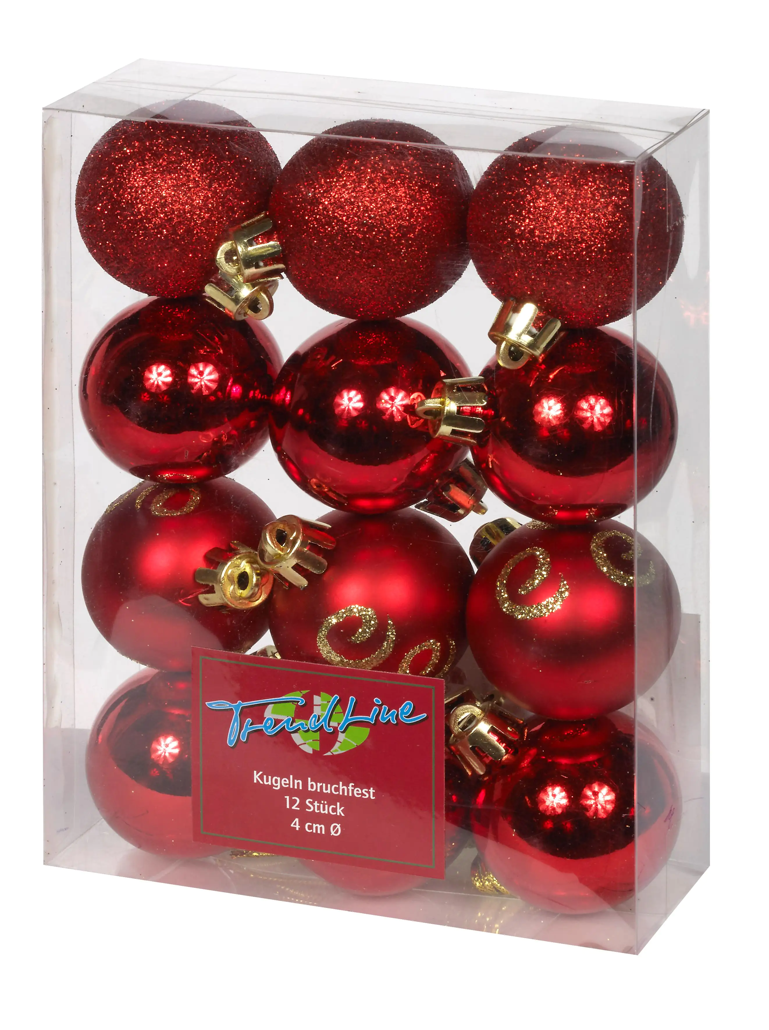 2076601527152 TrendLine Weihnachtskugeln bruchfest Ø 4 cm rot 12 Stück
