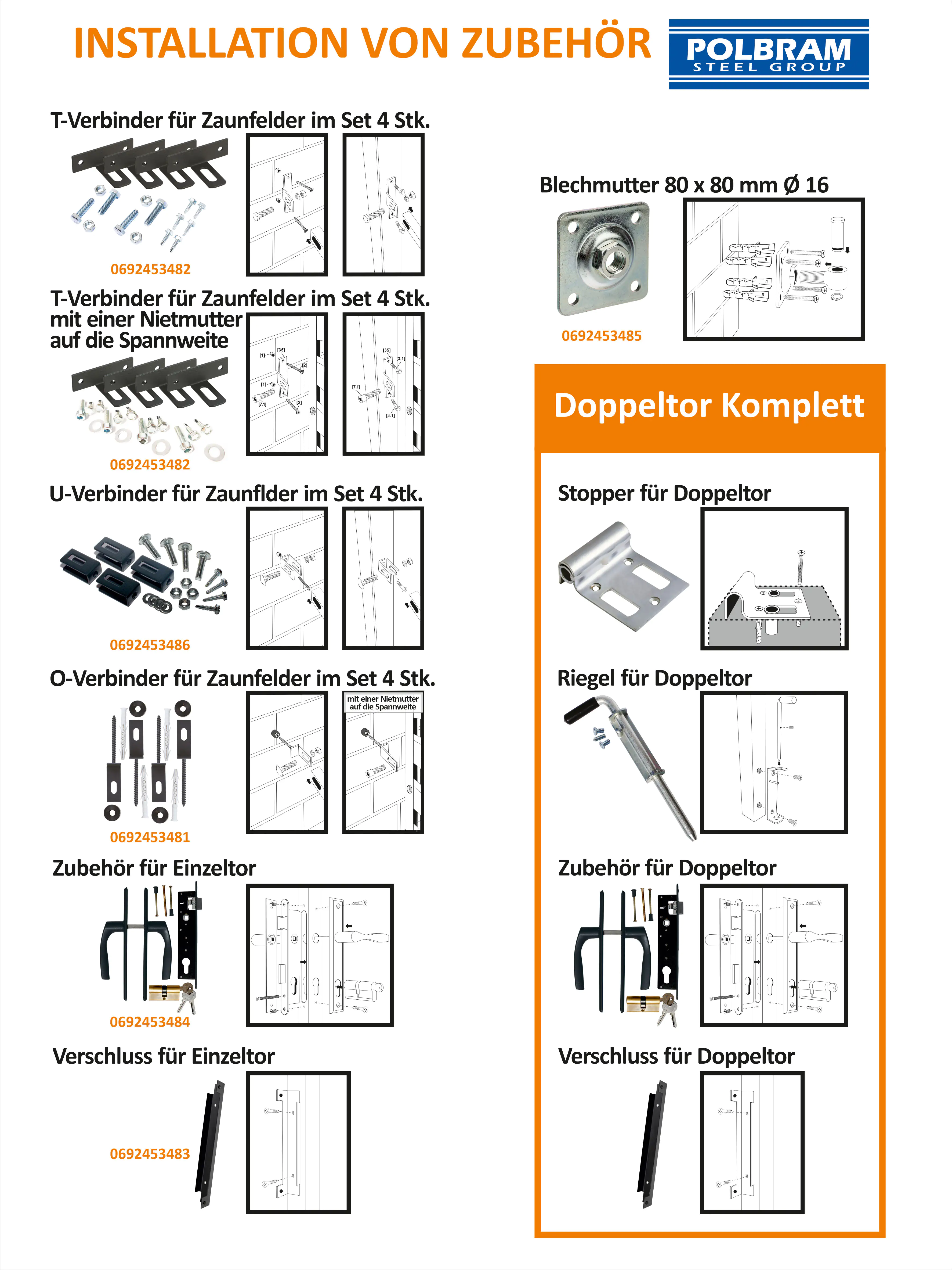 5901122317296_3 Polbram Doppeltor Leni 120 inkl. Zubehör-Set 300 x 120 cm, RAL-Farbe 7016