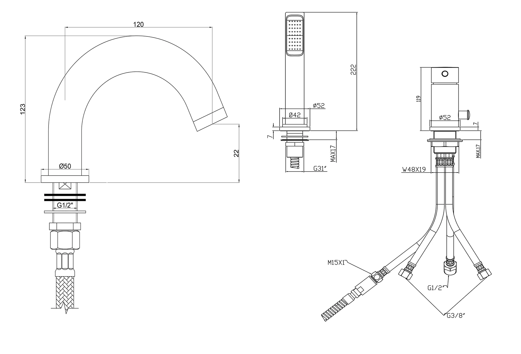 Ottofond Badewanne Pino links mit 3-Loch-Wannenrandarmatur S3000