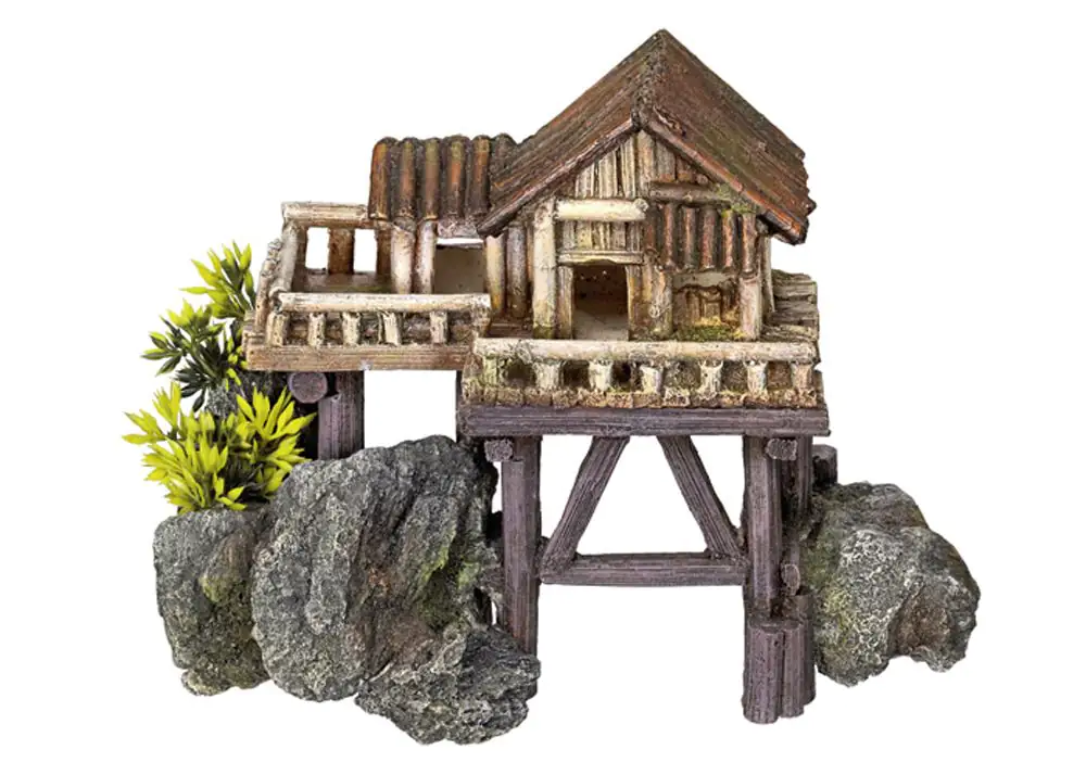 4033766280573 Nobby Aqua Ornaments HOLZHAUS mit Pflanzen 23 x 12,3 x 17 cm