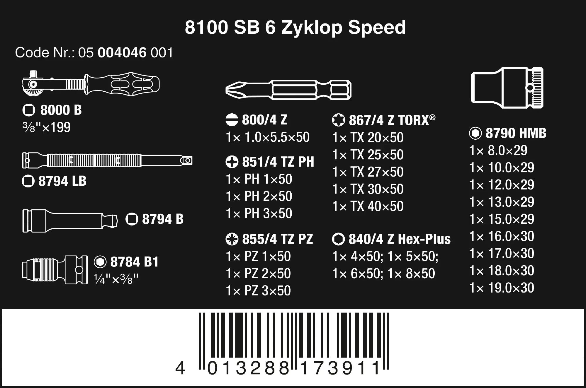 Wera Speed-Knarrensatz 8100 SB 6 Zyklop 3/8"-Antrieb metrisch 29-teilig