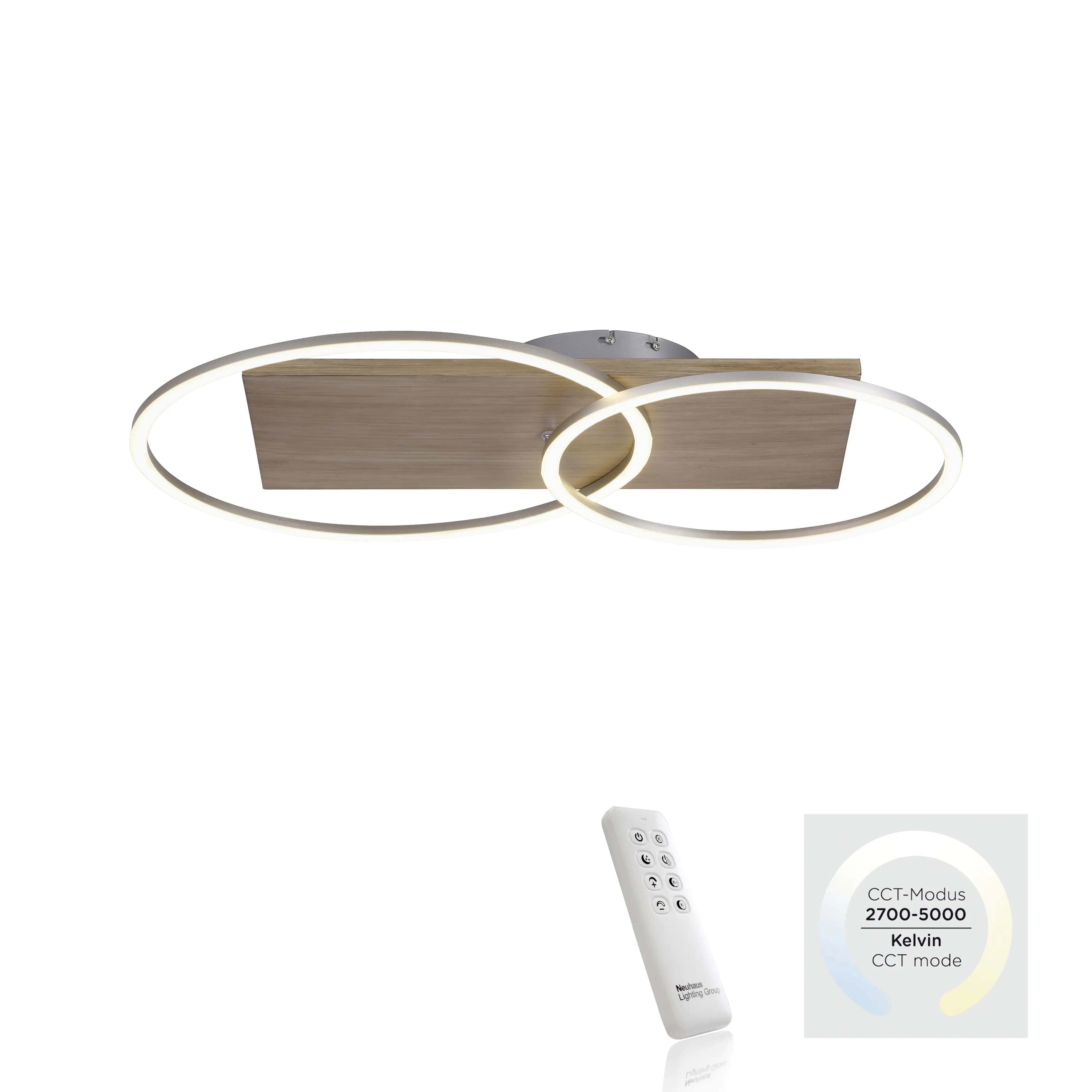 Paul Neuhaus CCT LED Deckenleuchte Palma stahl-holz 70 x 56 cm dimmbar