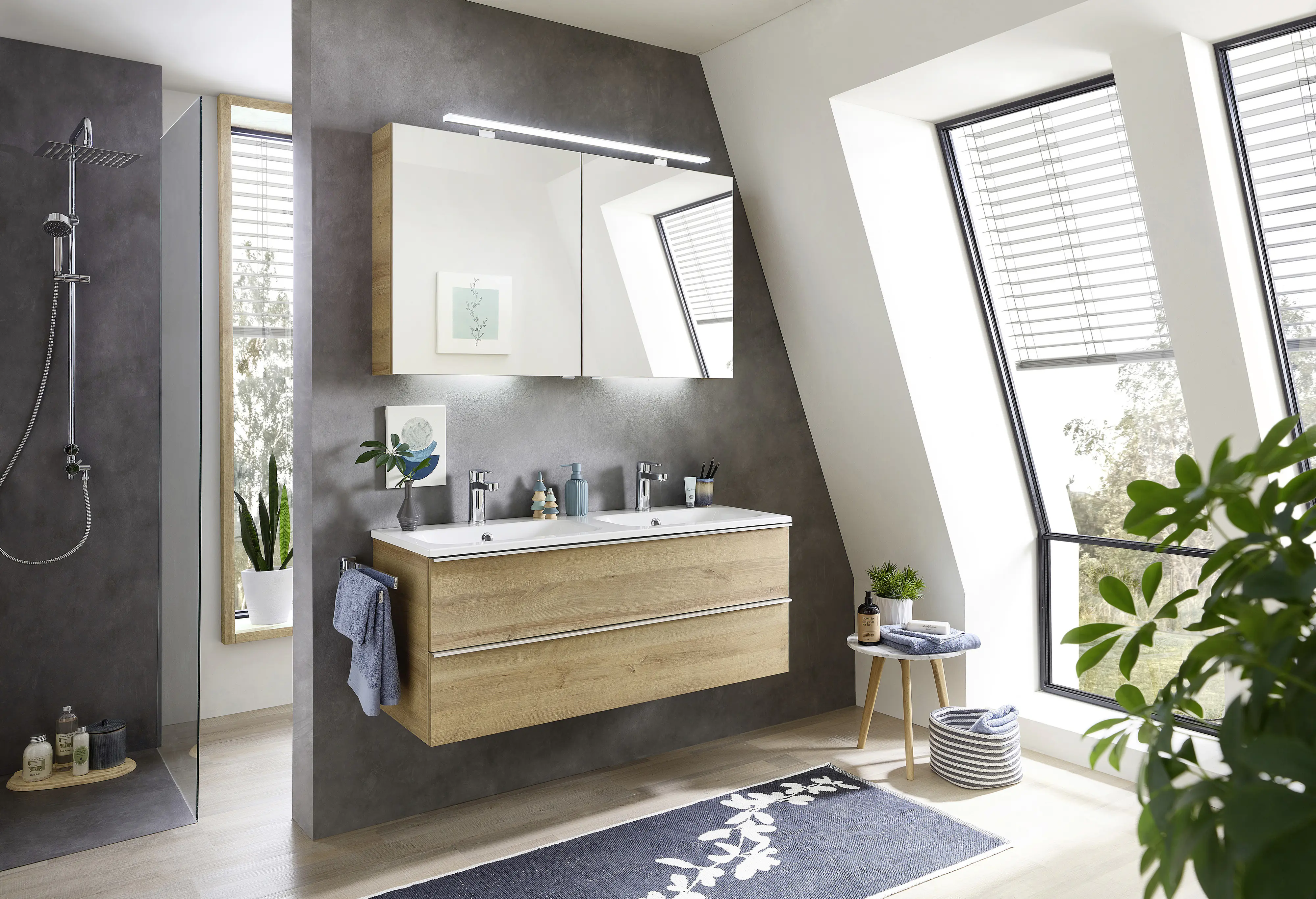 Primaster Bad-Set Düsseldorf Riviera 121 cm LED-Leuchten, Mineralgusswaschtisch