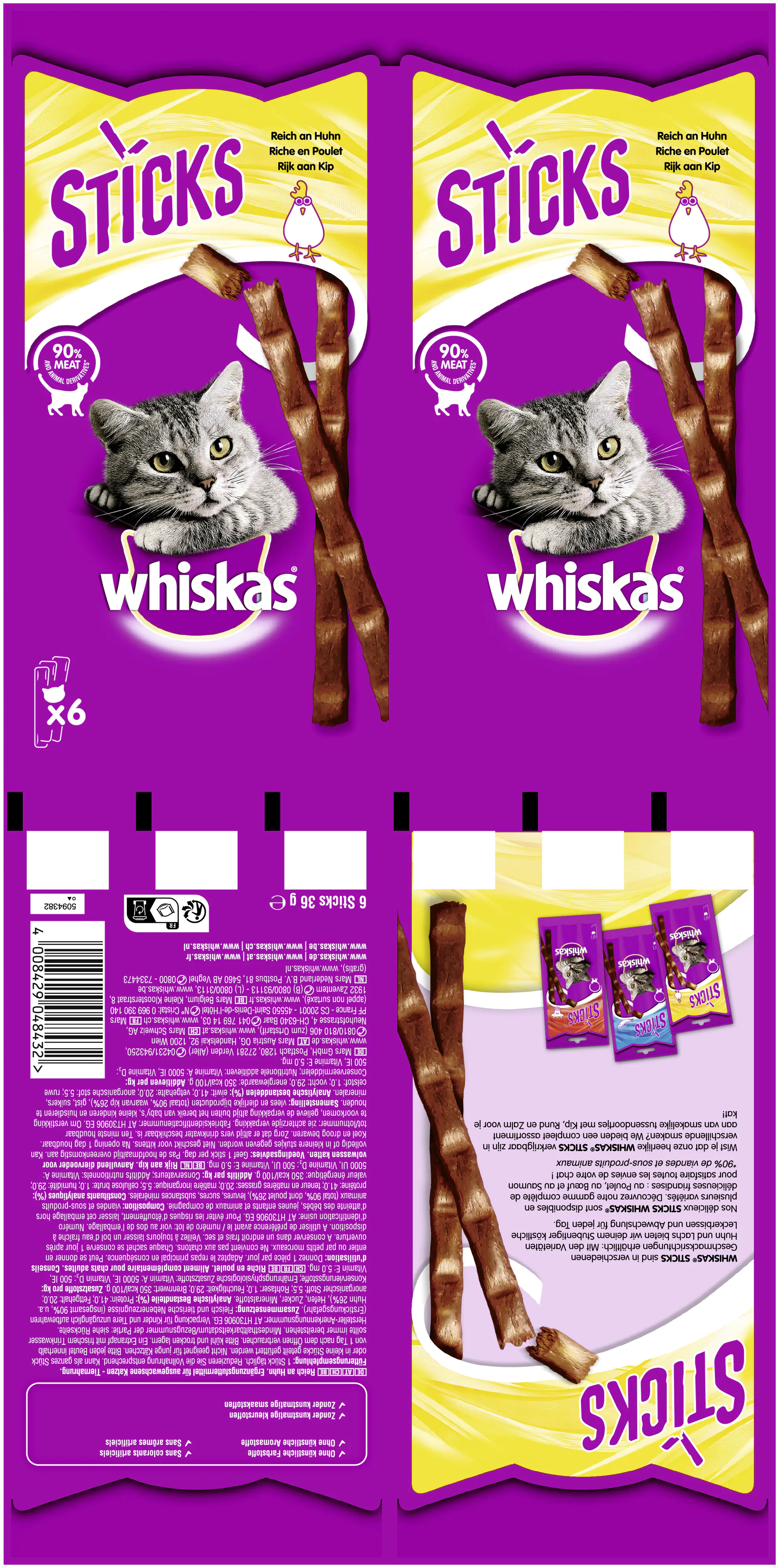 Whiskas Katzensnack Sticks Reich an Huhn 36 g / 6 Stück Whiskas Katzensnack Sticks Reich an Huhn 36 g / 6 Stück