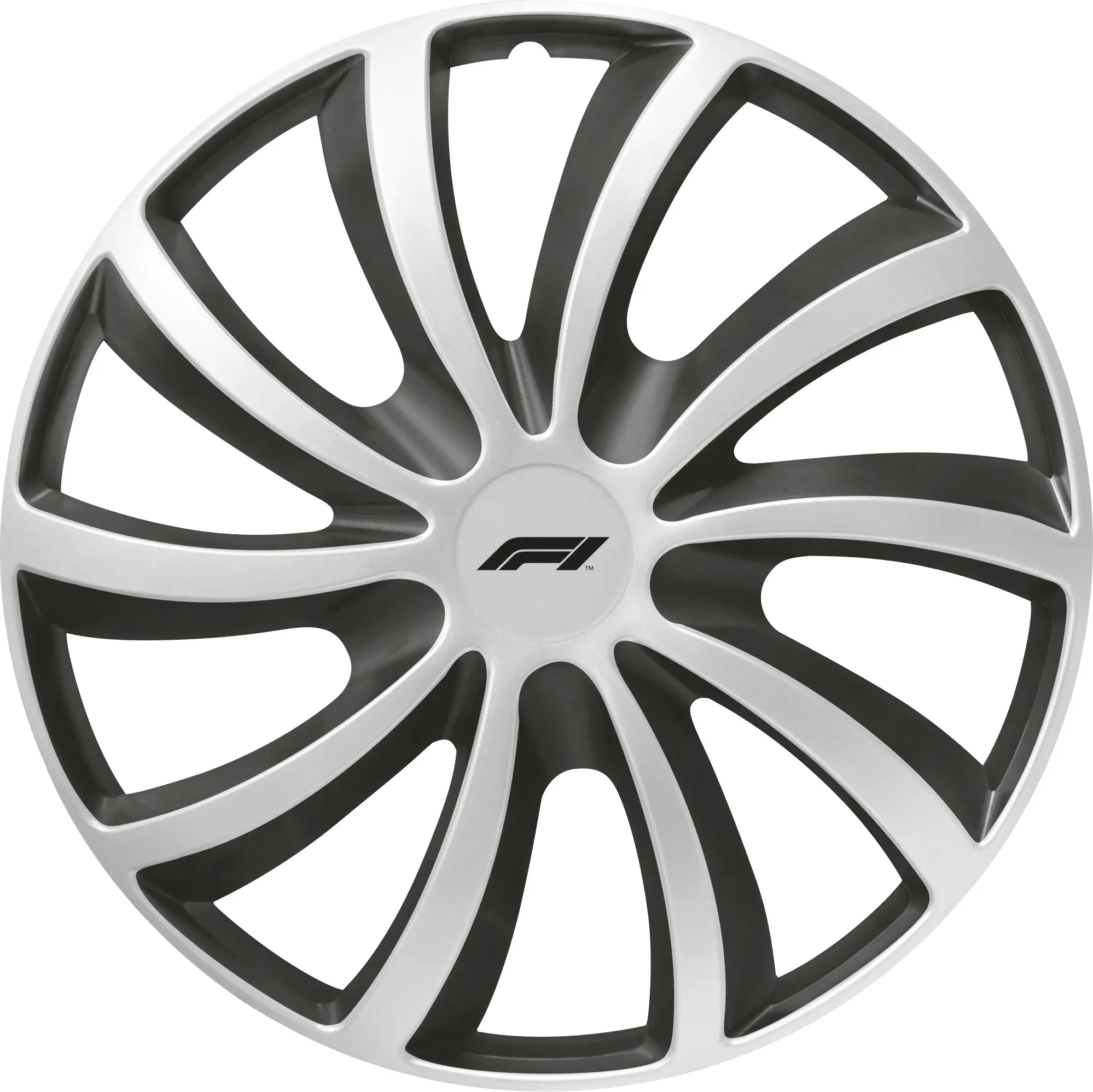 Formula1 Radzierblenden WC141 35 cm (14 Zoll) silber schwarz 4 Stück Formula1 Radzierblenden WC141 35 cm (14 Zoll) silber schwarz 4 Stück