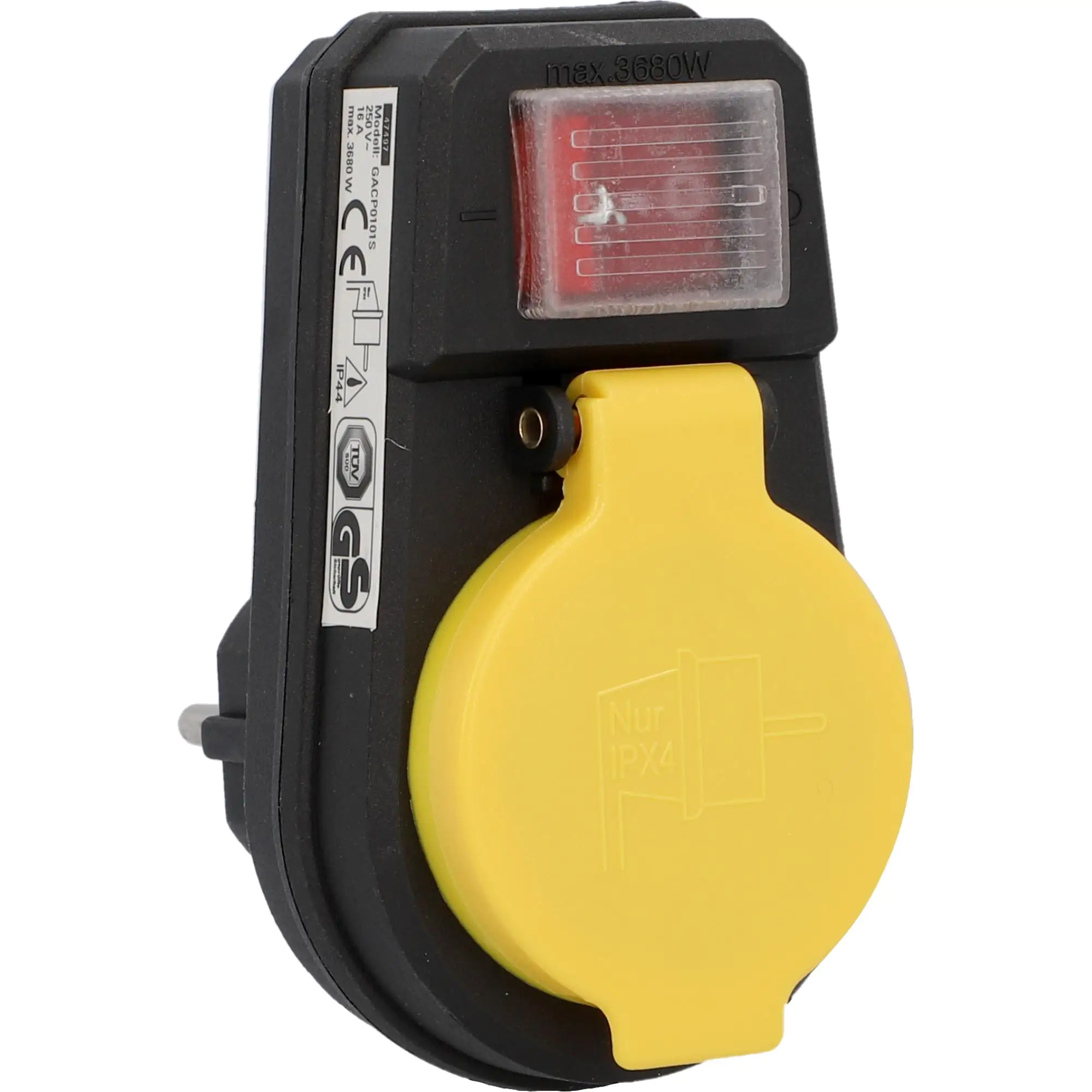 Zwischenstecker mit Schalter IP44 schwarz