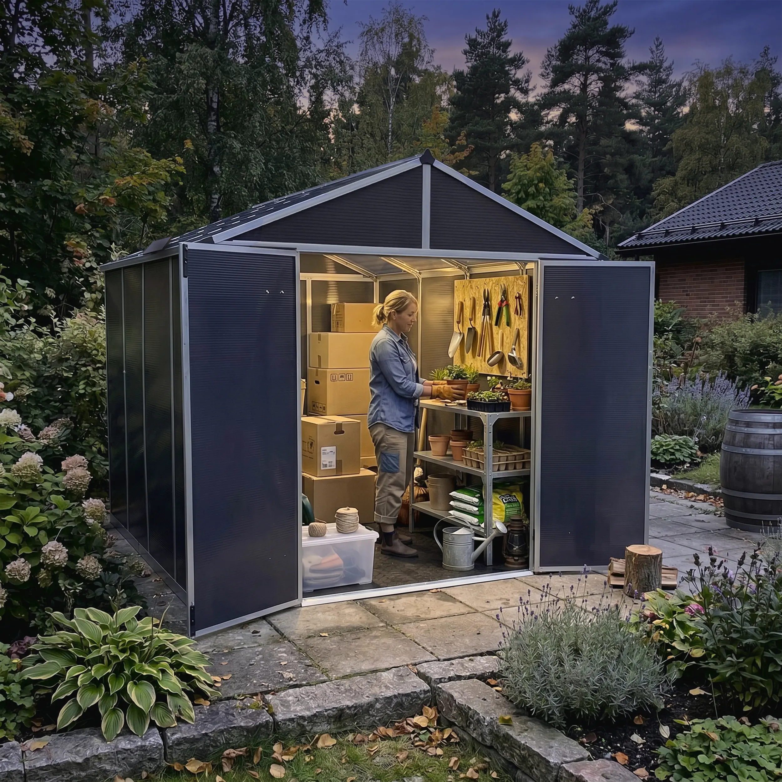 Canopia Gerätehaus Rubicon 8x13 mit Solar LED Kit grau 227 x 377 cm