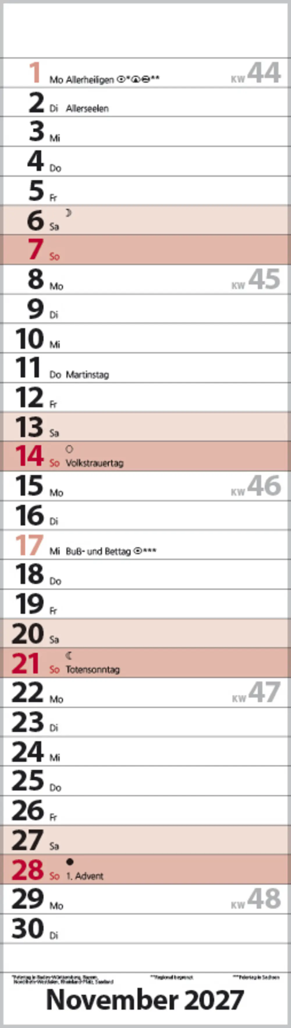 Korsch Kalender Streifenplaner Mini 2027 rot