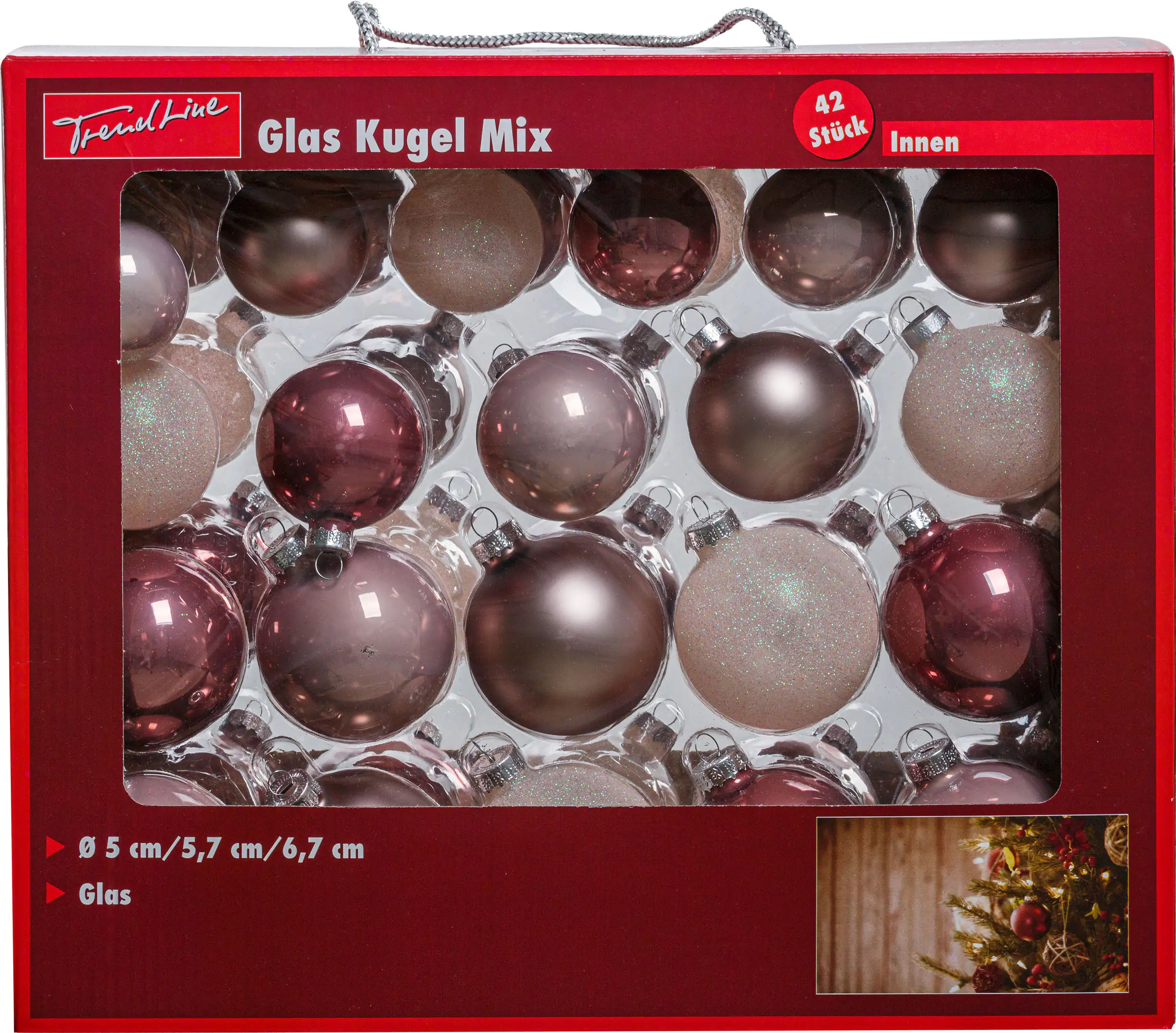 4333692642798_01 TrendLine Weihnachtskugeln aus Glas Ø 5/ 5,7/ 6,7 cm rosa 42 Stück