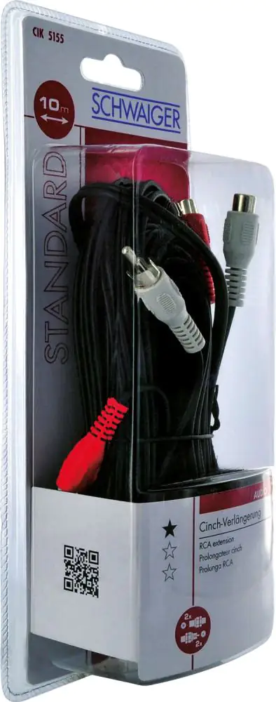 Schwaiger Audio Verlängerungskabel CIK5155 533 Cinch schwarz, 10m, 2x Cinch Stecker / 2x Cinch Buchs