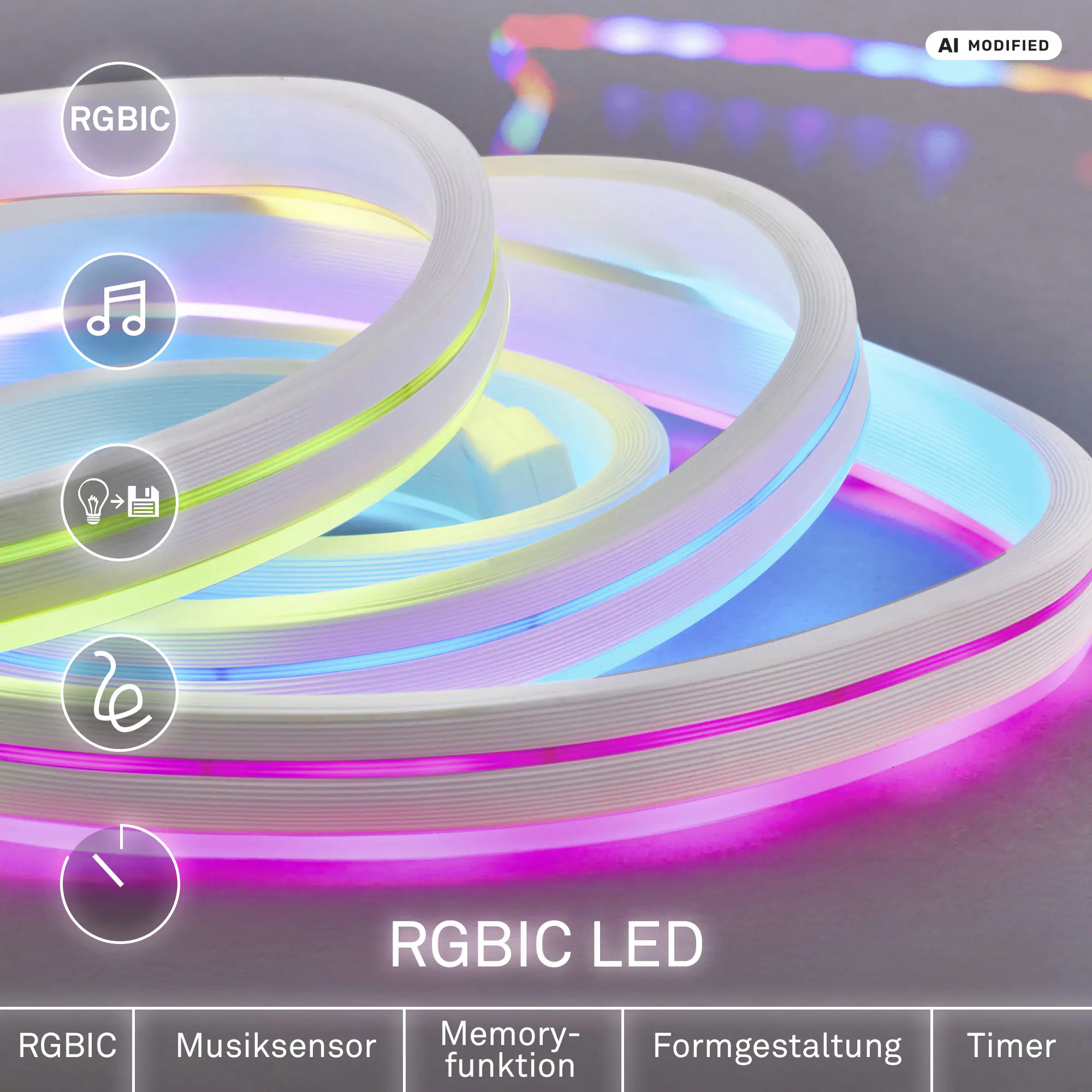 Briloner LED-Streifen Neon RGB mit Musiksensor 5 m dimmbar weiß