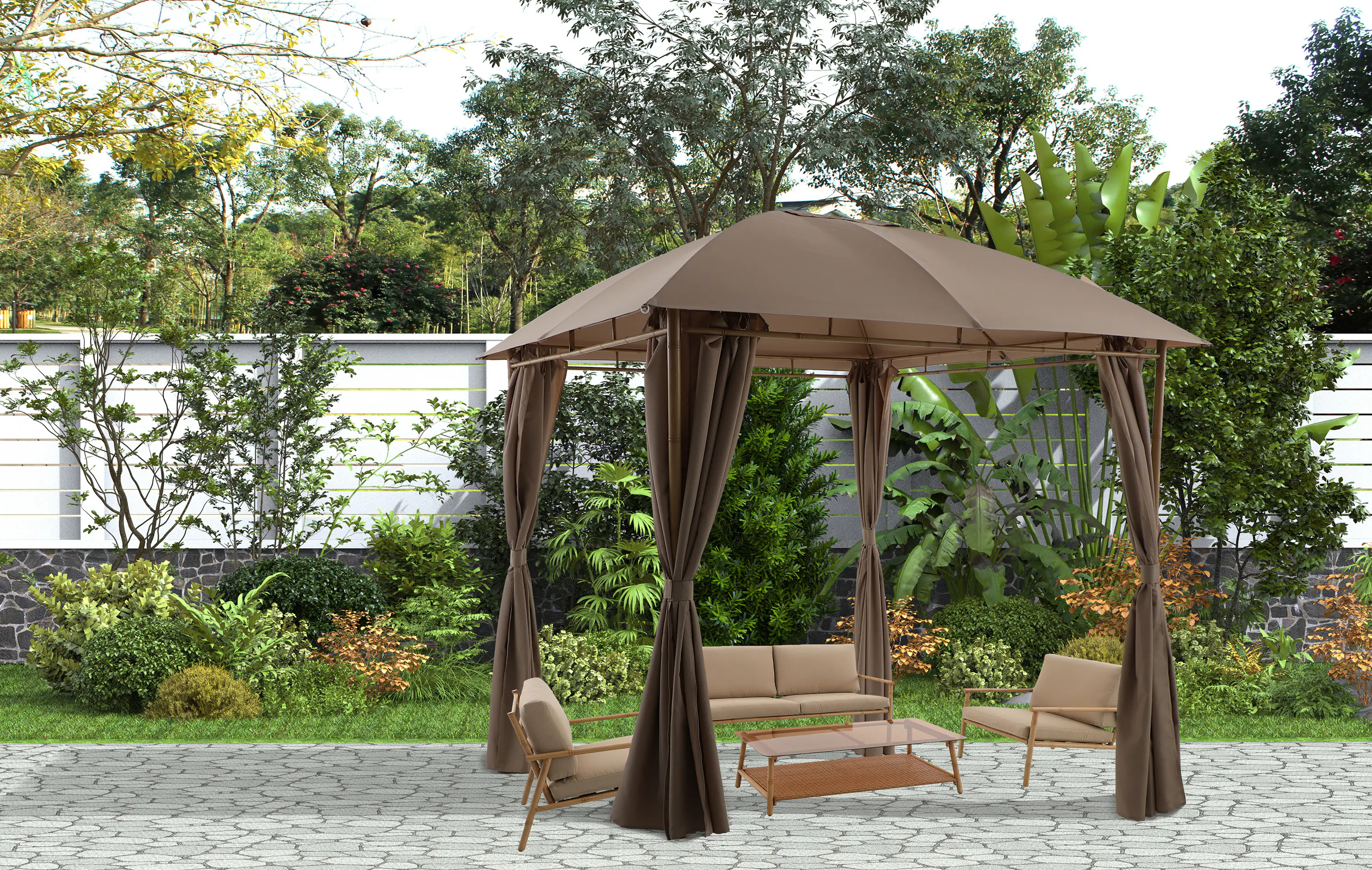 Primaster Pavillon Bambus Metall 300 x 300 cm braun