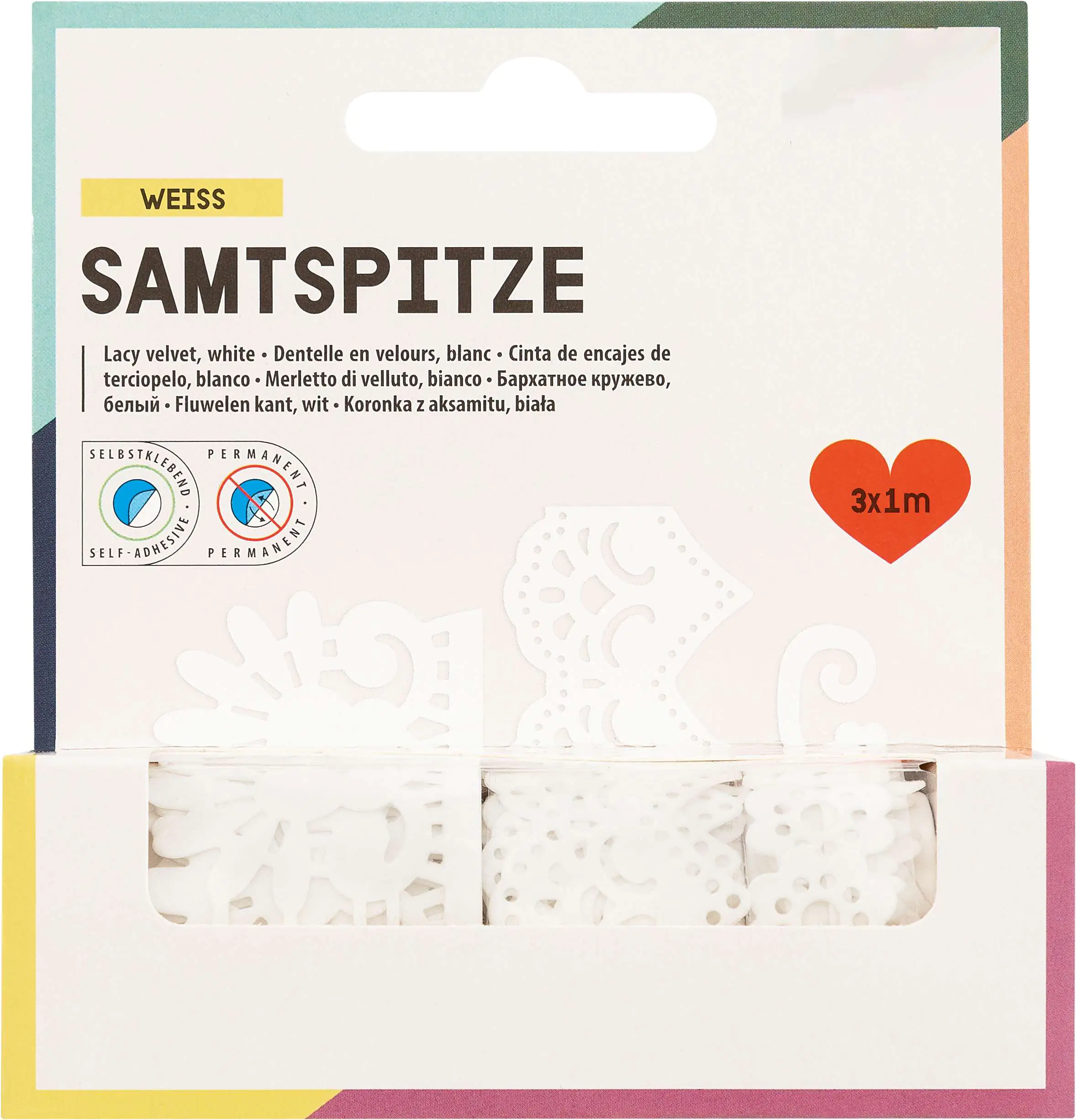 Samtbordüre "Spitze" 3 Rollen, sortiert, selbstklebend