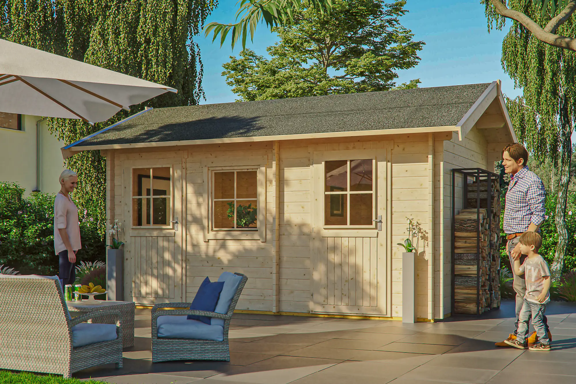 SKAN HOLZ Freizeithaus Lausanne 450 x 300 cm natur mit Fußboden