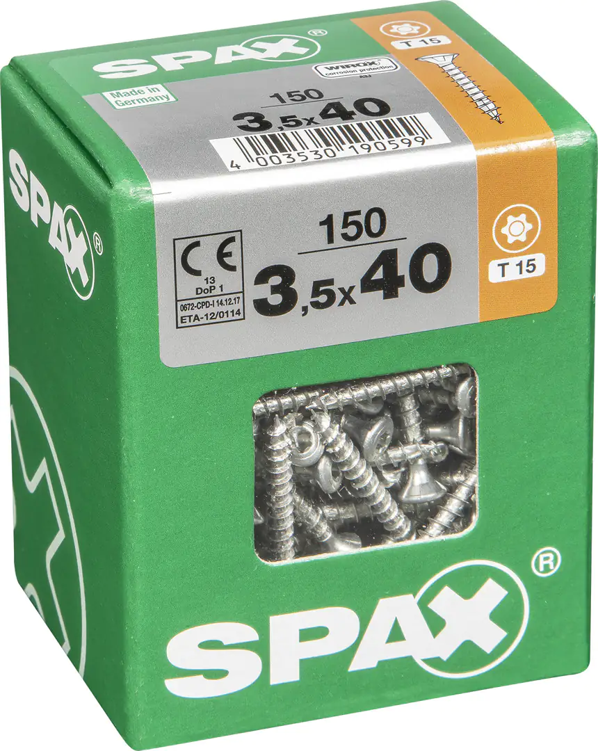 Spax Universalschrauben 3.5 x 40 mm TX 20 Linsenkopf - 150 Stk. Spax Universalschrauben 3.5 x 40 mm TX 20 Linsenkopf - 150 Stk.