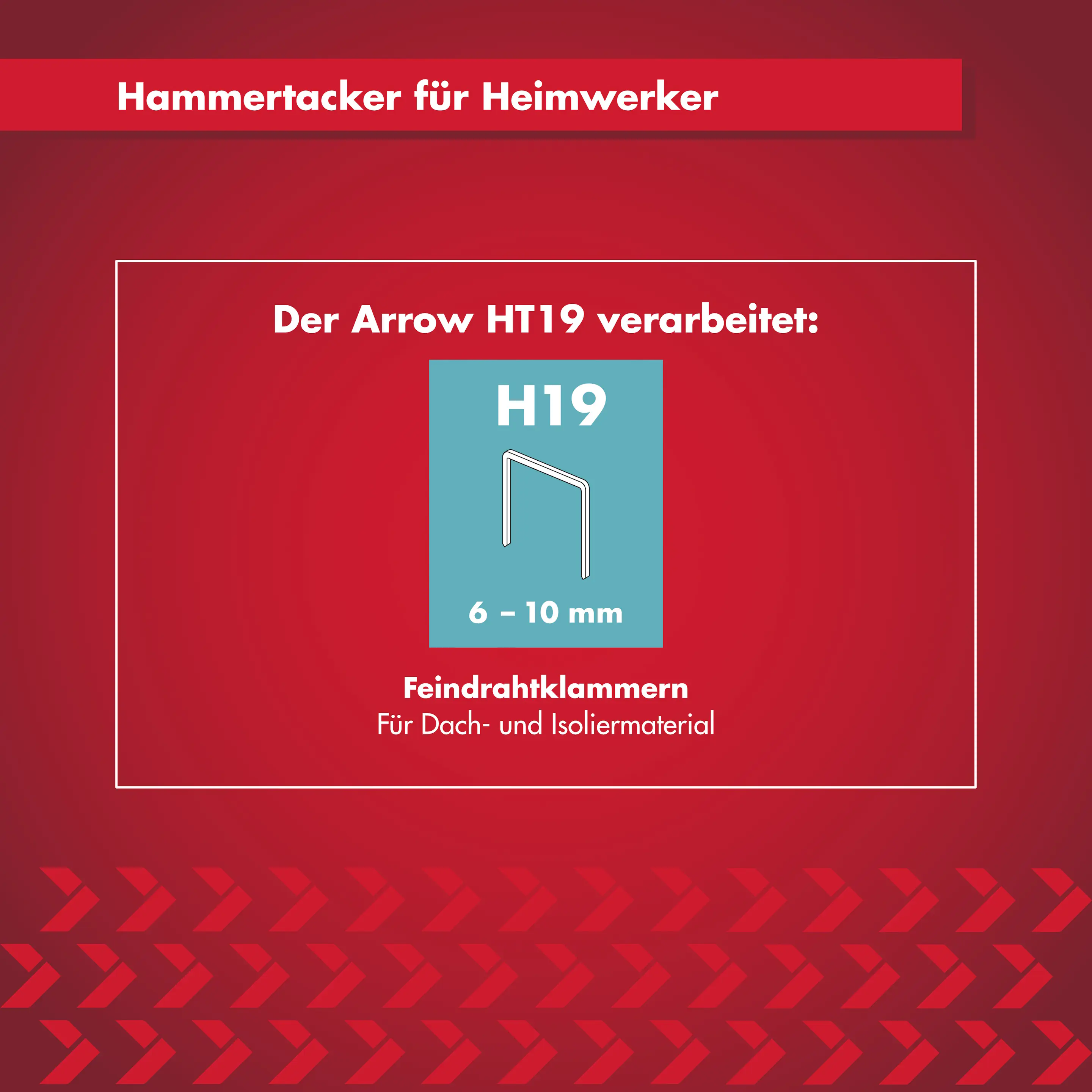 Arrow Hammertacker HT19 kompatibel mit Feindrahtklammern 6–10 mm Typ H19