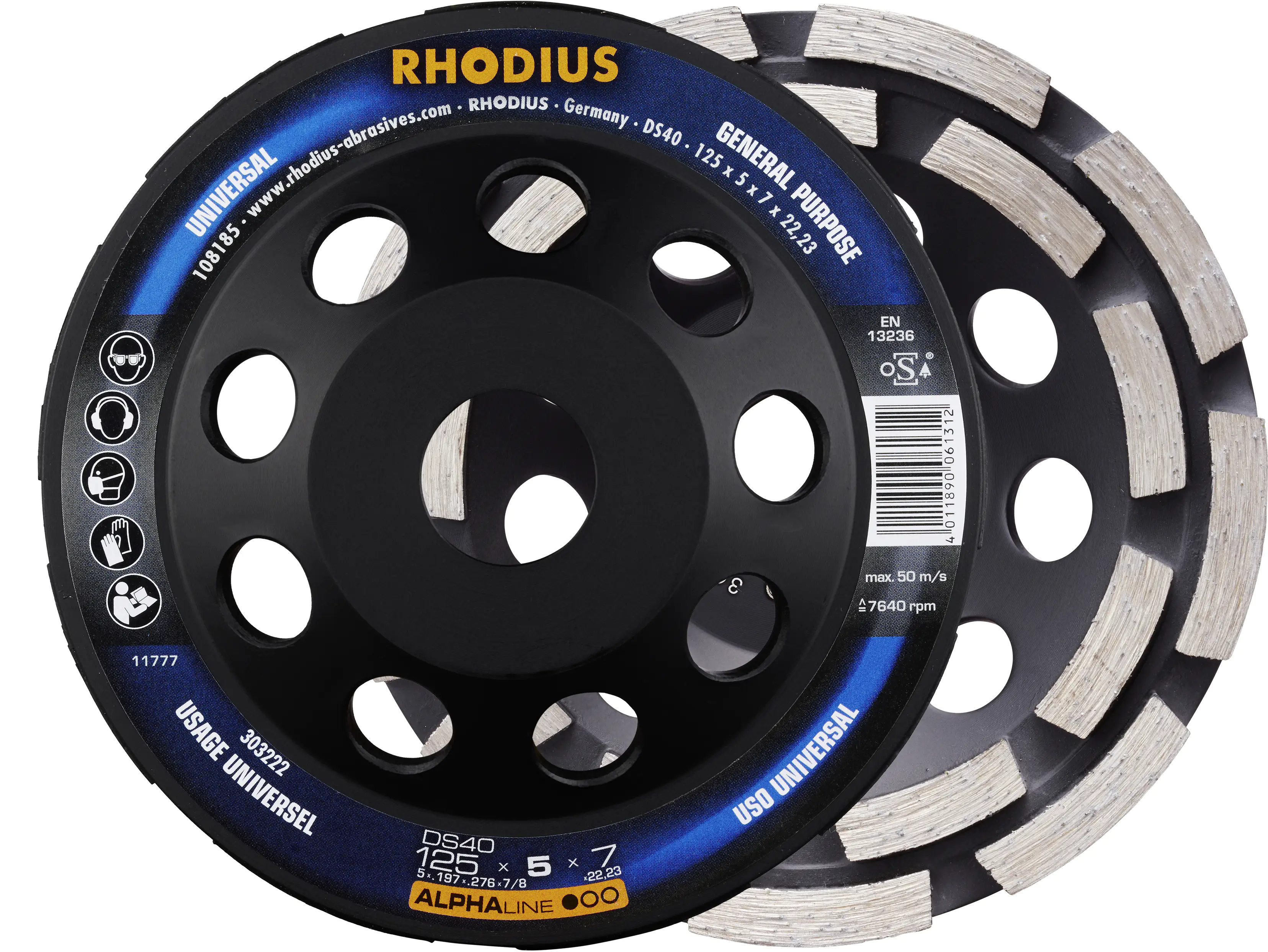 Rhodius Diamantschleiftopf DS40 Beton Ø 125 mm Bohrung 22,23 mm