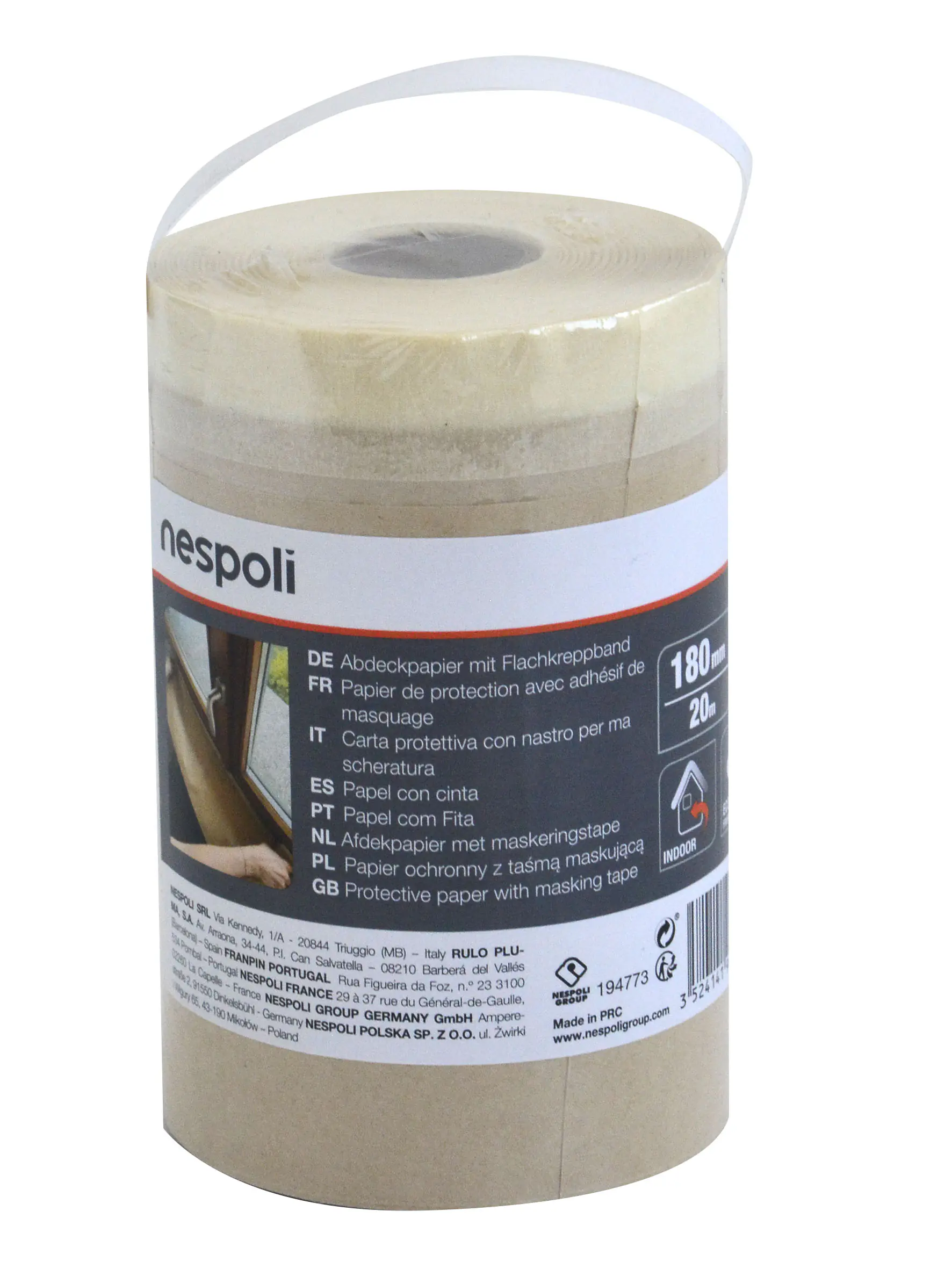 Nespoli Abdeckpapier mit Flachkreppband 20 m x 18 cm