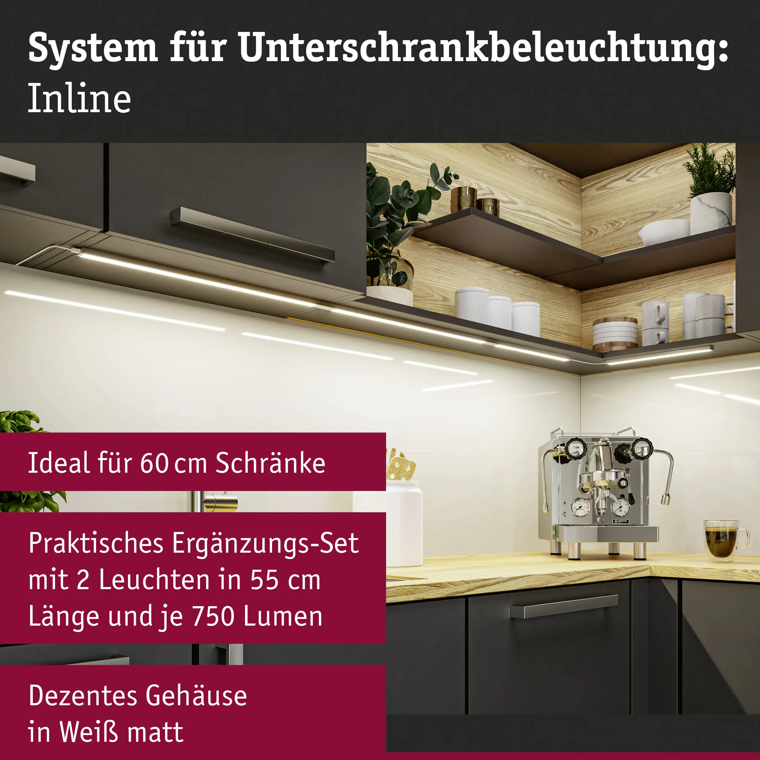 Paulmann LED Lichtleiste Inline Erweiterung weiß 55 cm TW 2er Set