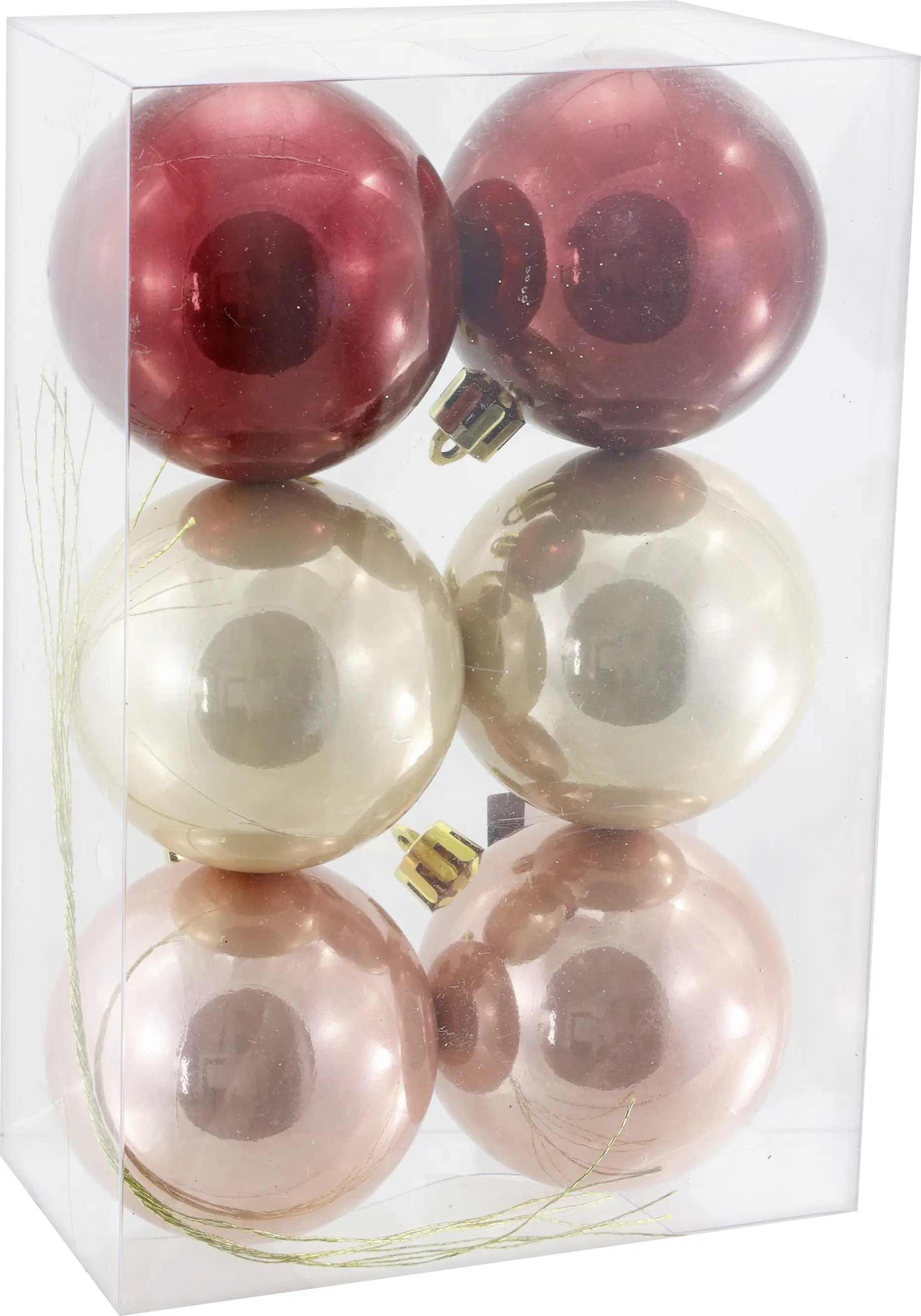 Weihnachtskugel aus Kunststoff Ø 6 cm bordeaux/lachsrosa/champagner - 6 Stück