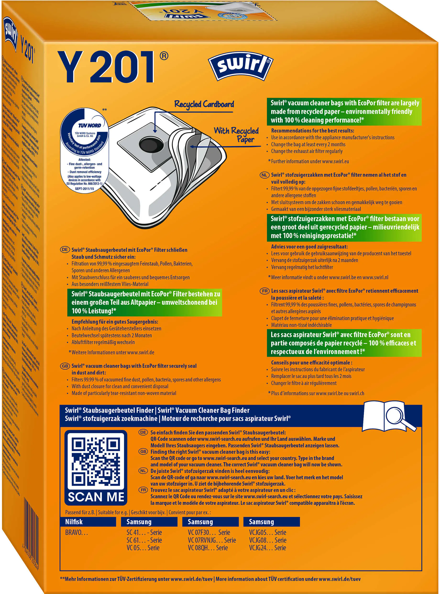 Swirl Y 201 EcoPor Staubsaugerbeutel 4 Staubbeutel + 1 Filter