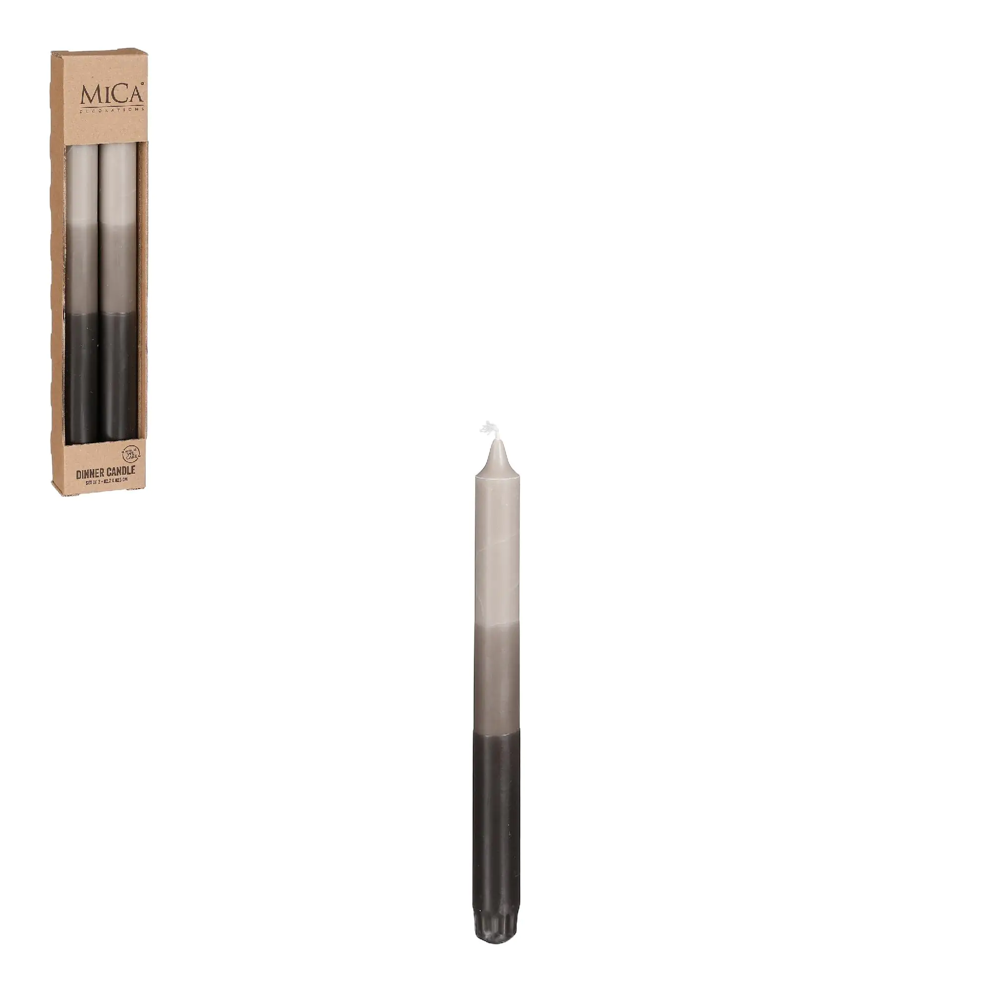 Mica Spitzkerze Dip-dye Stearin grau - 2 Stück