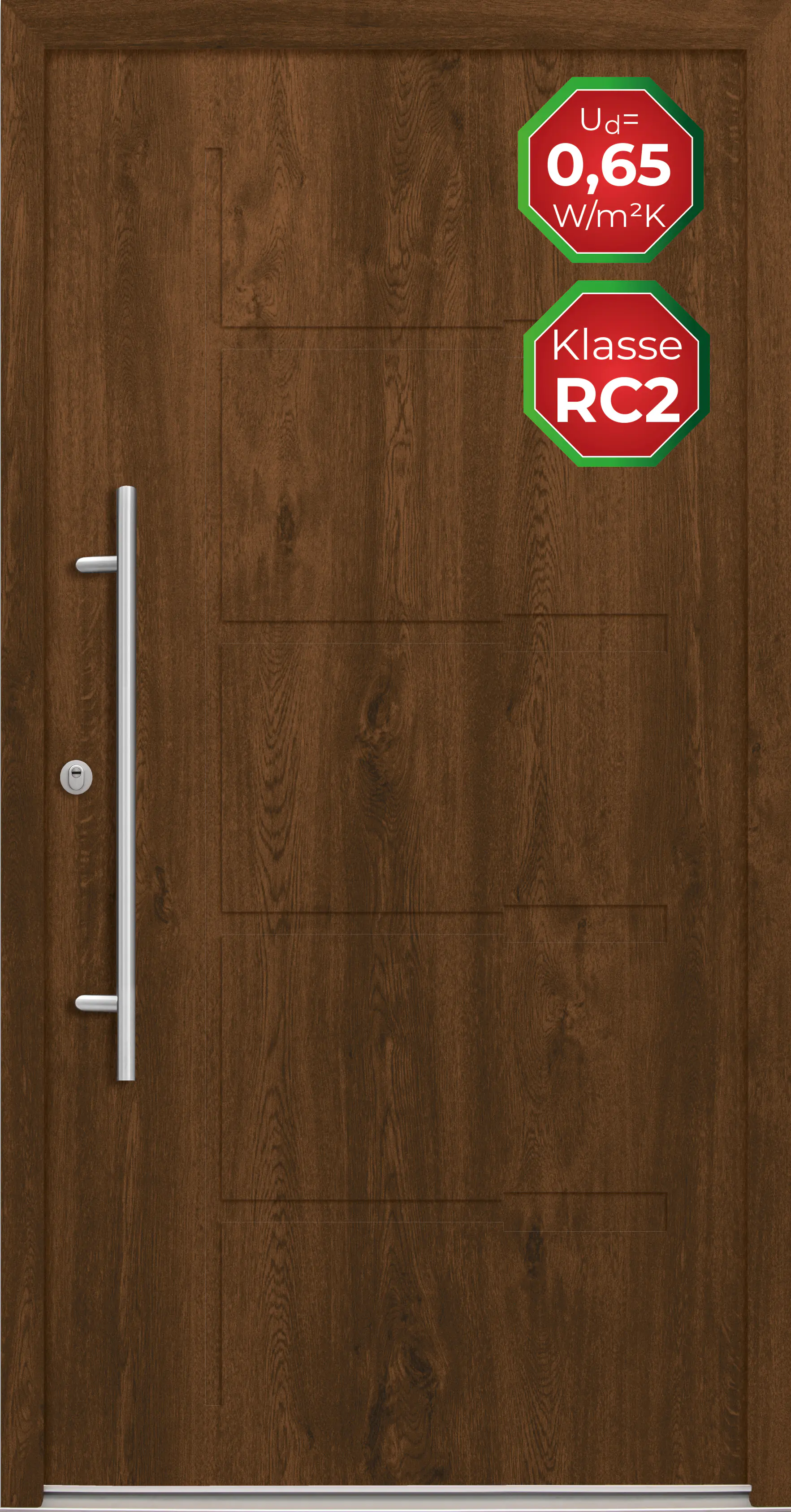 Splendoor Haustür Passivedoor Premium H1 RC2 Nussbaum DIN Links 110 x 210 cm