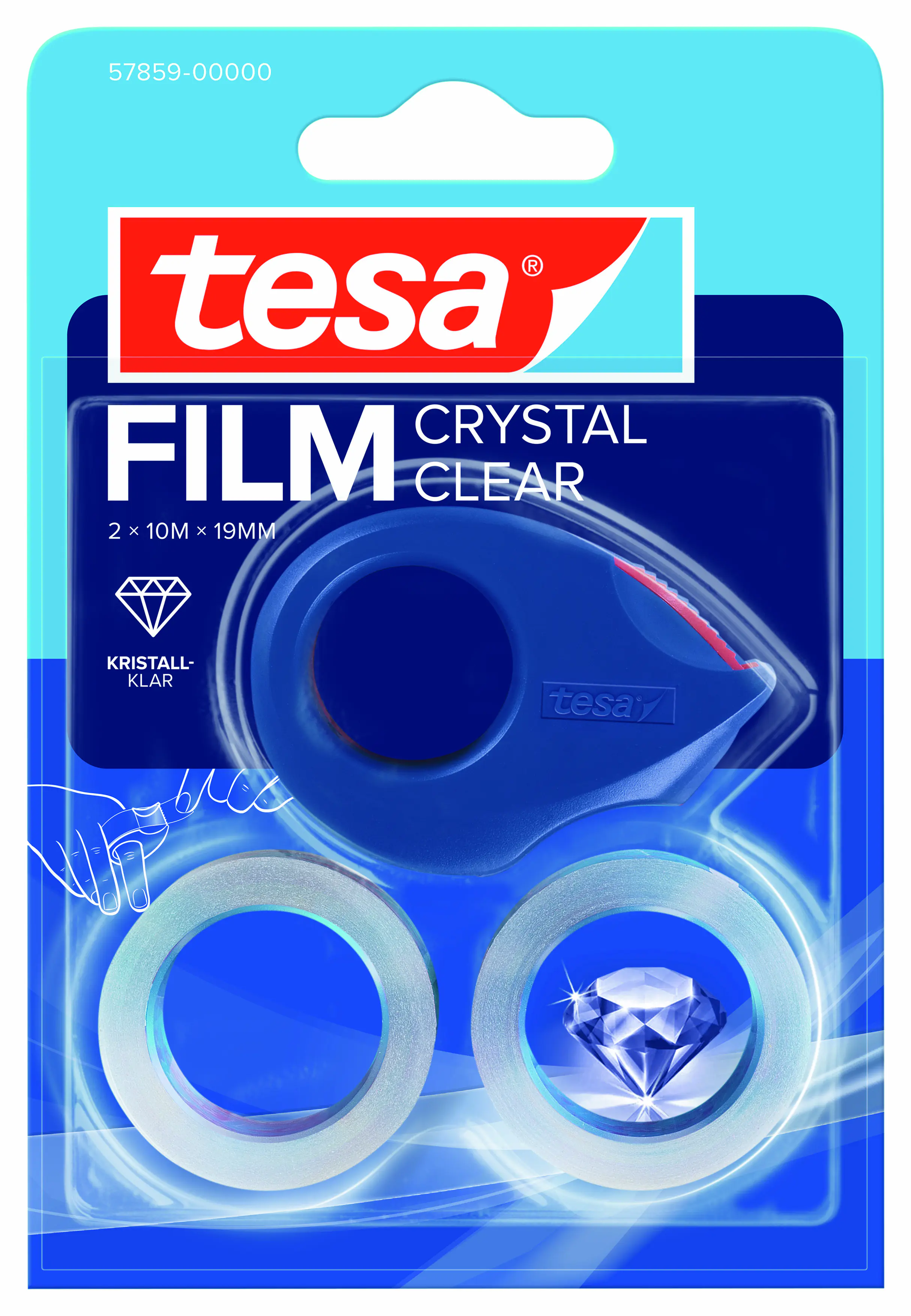 tesa Film + Mini Abroller 10 m x 19 mm, rot-blau